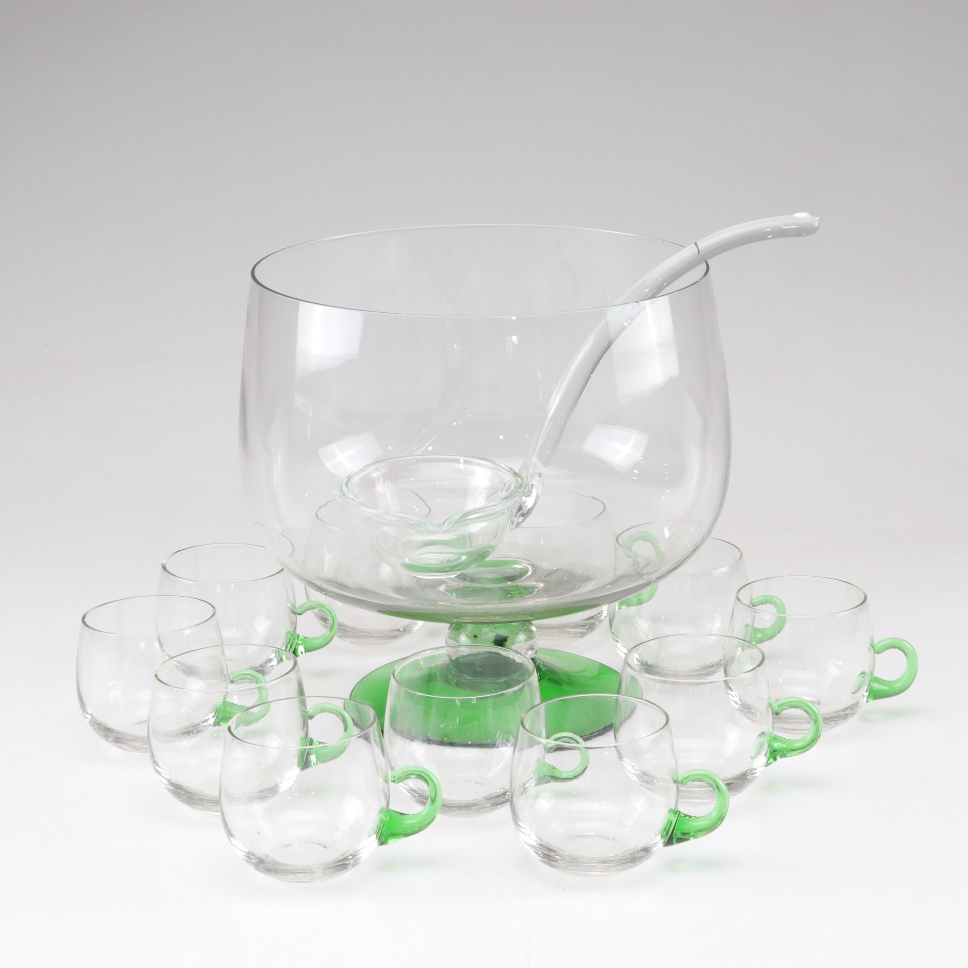 Süssmuth Blown Glass Punch Bowl Set with Cups and Ladle, Mid-20th Century