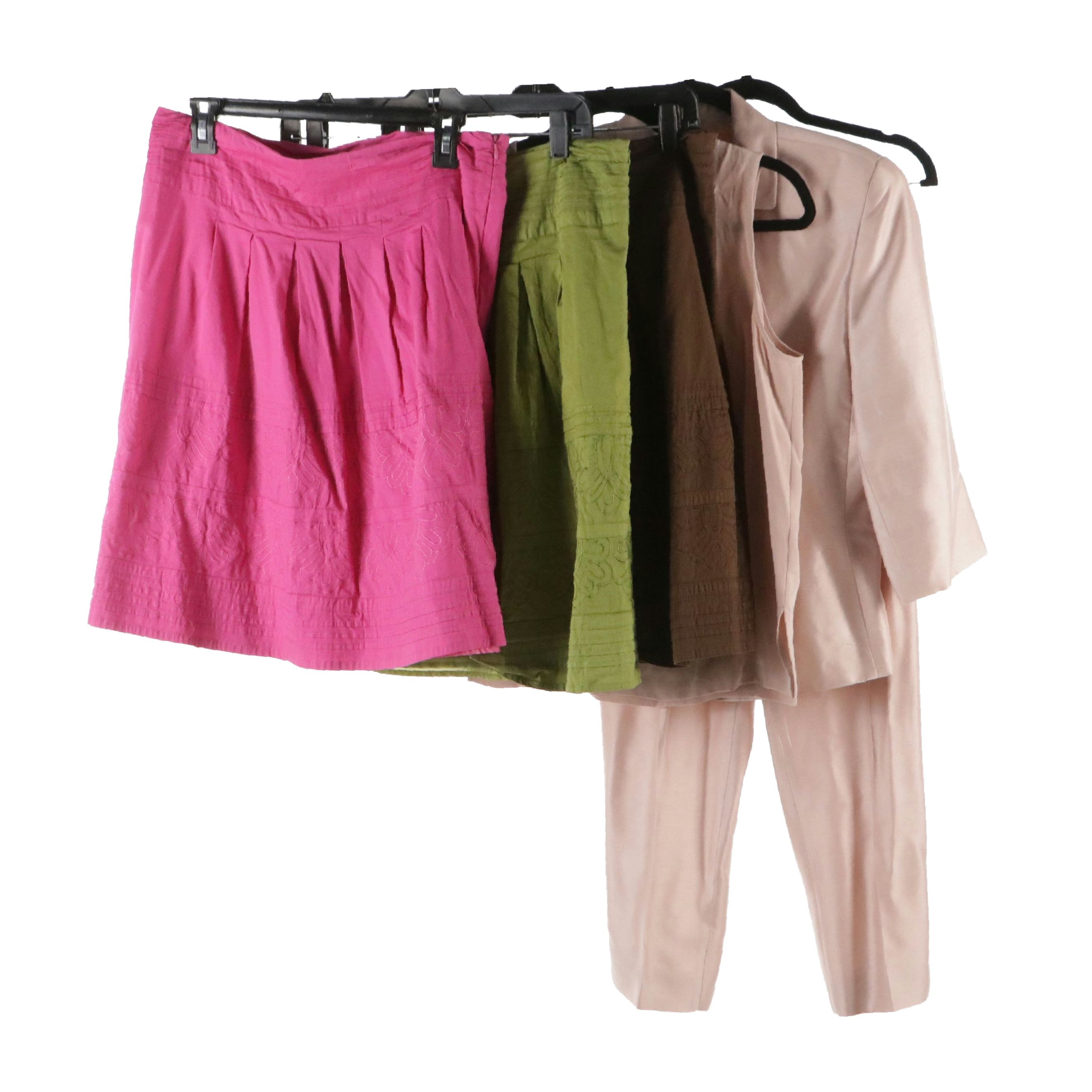 Josephine Chaus Silk Shantung Pant Set with Alexandra Bartlett Cotton Skirts
