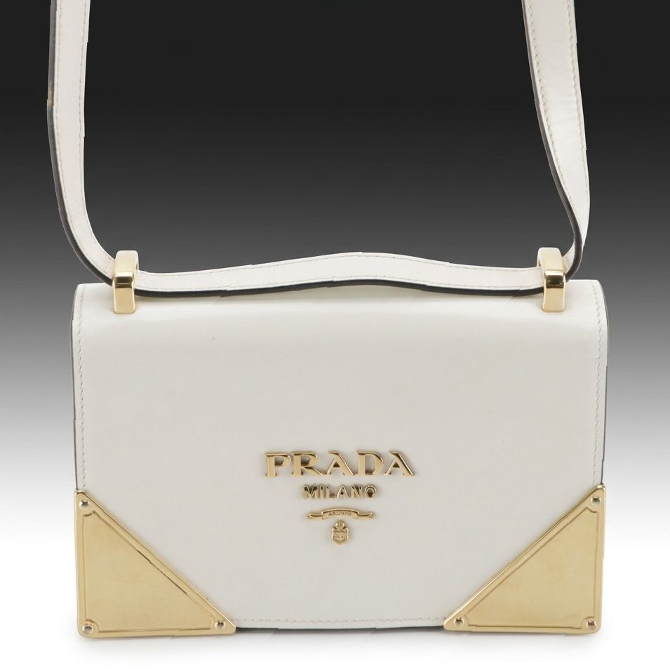 Prada Shoulder Bag in White Box Calf Leather