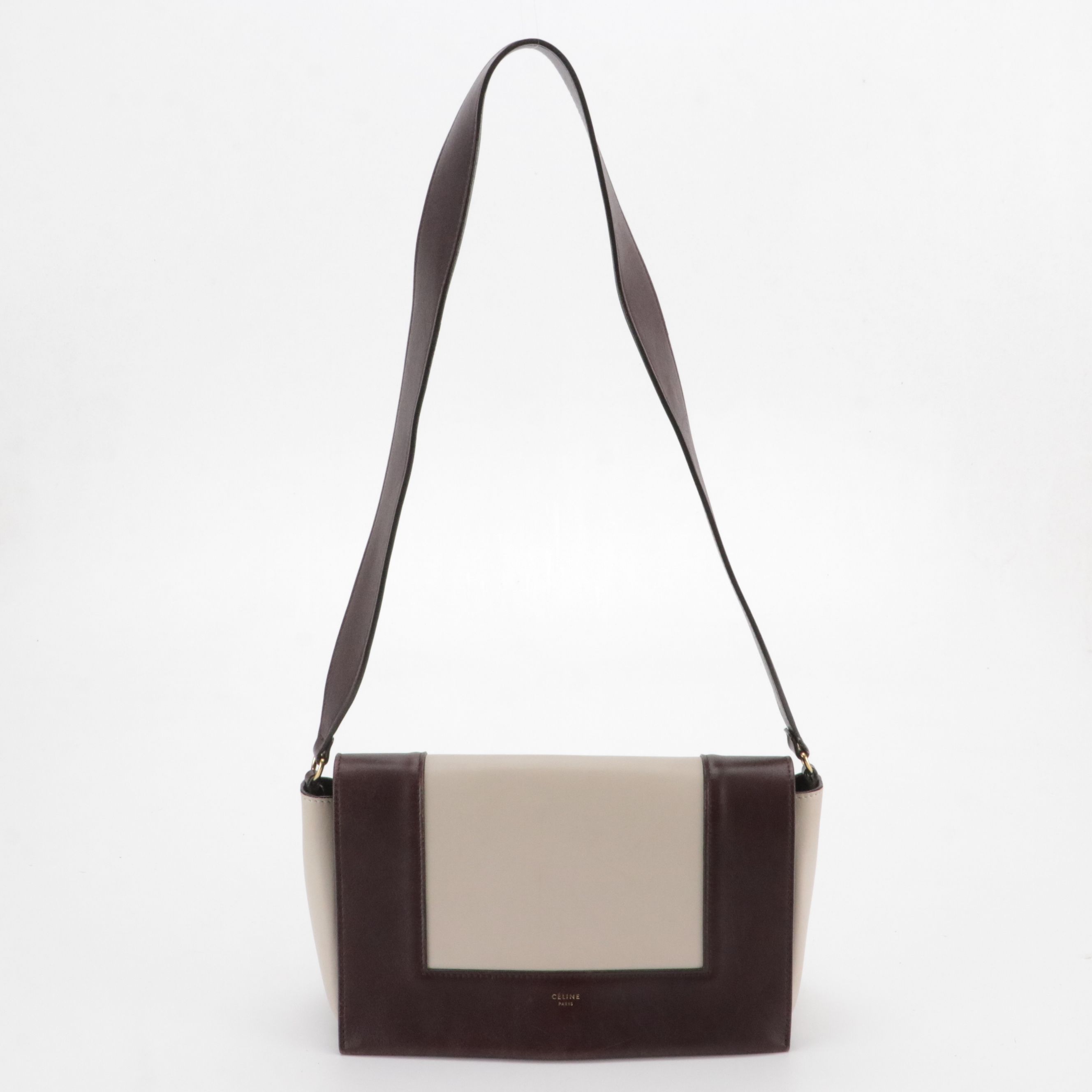 Céline Medium Frame Shoulder Bag in Beige and Burgundy Calfskin Leather