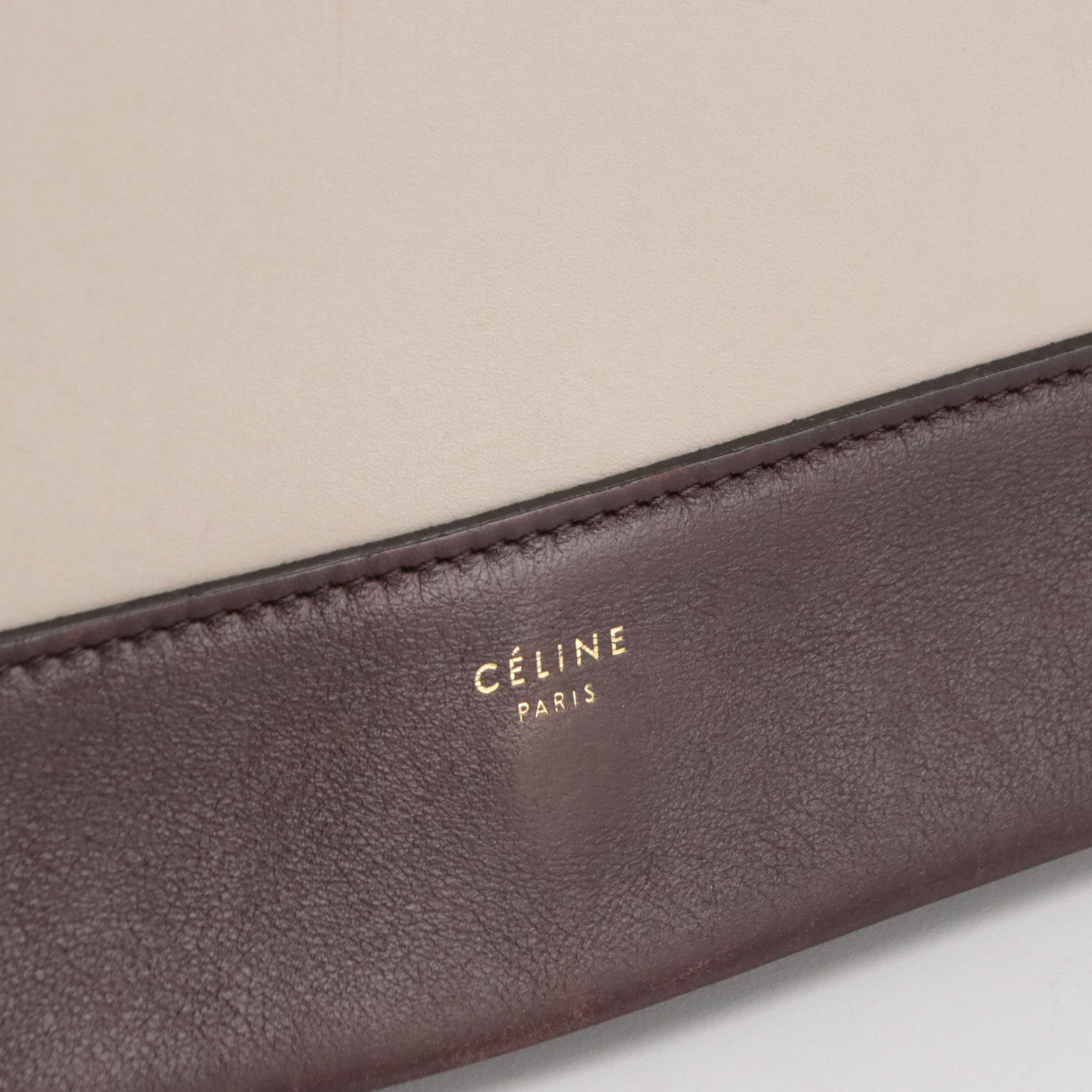 Céline Medium Frame Shoulder Bag in Beige and Burgundy Calfskin Leather
