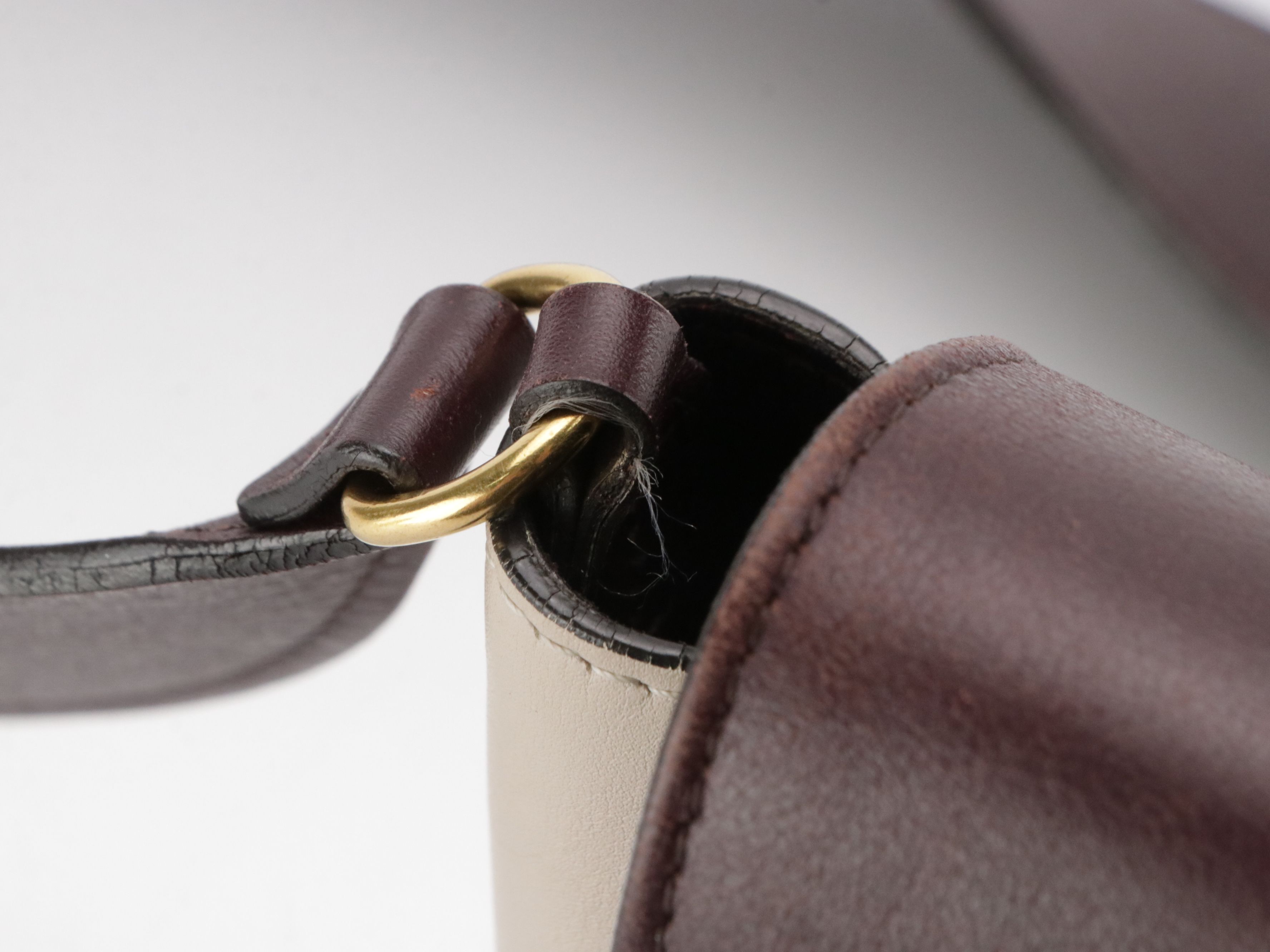 Céline Medium Frame Shoulder Bag in Beige and Burgundy Calfskin Leather