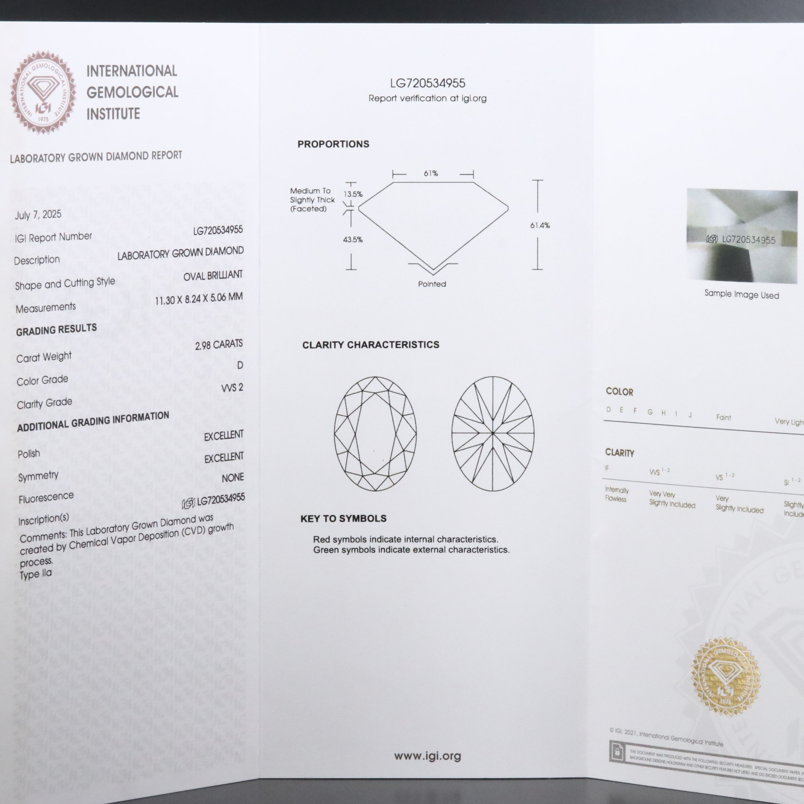 18K 3.40 CTW Lab Grown Diamond Ring with IGI Report