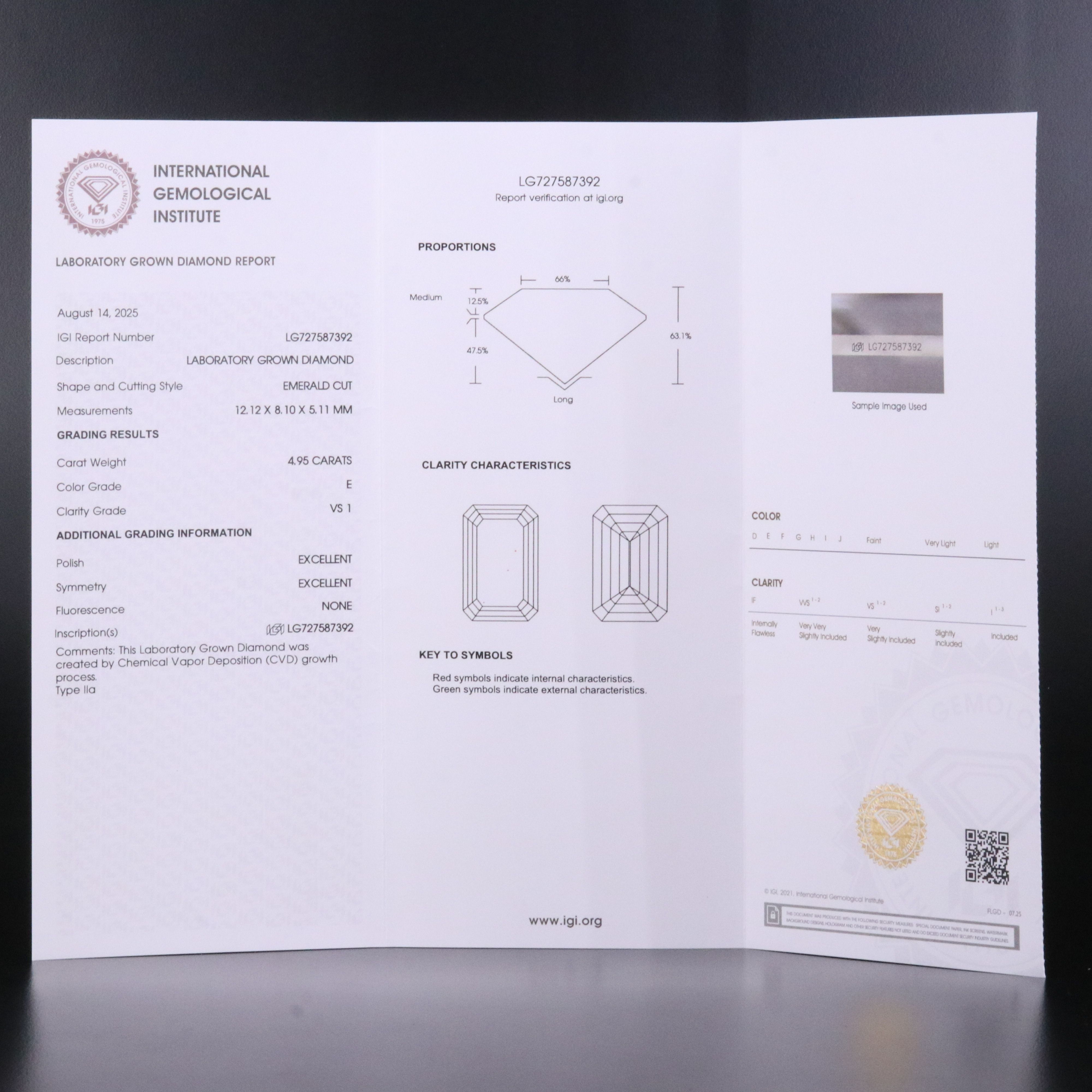 18K 4.95 CT Lab Grown Diamond Solitaire Ring with IGI Report