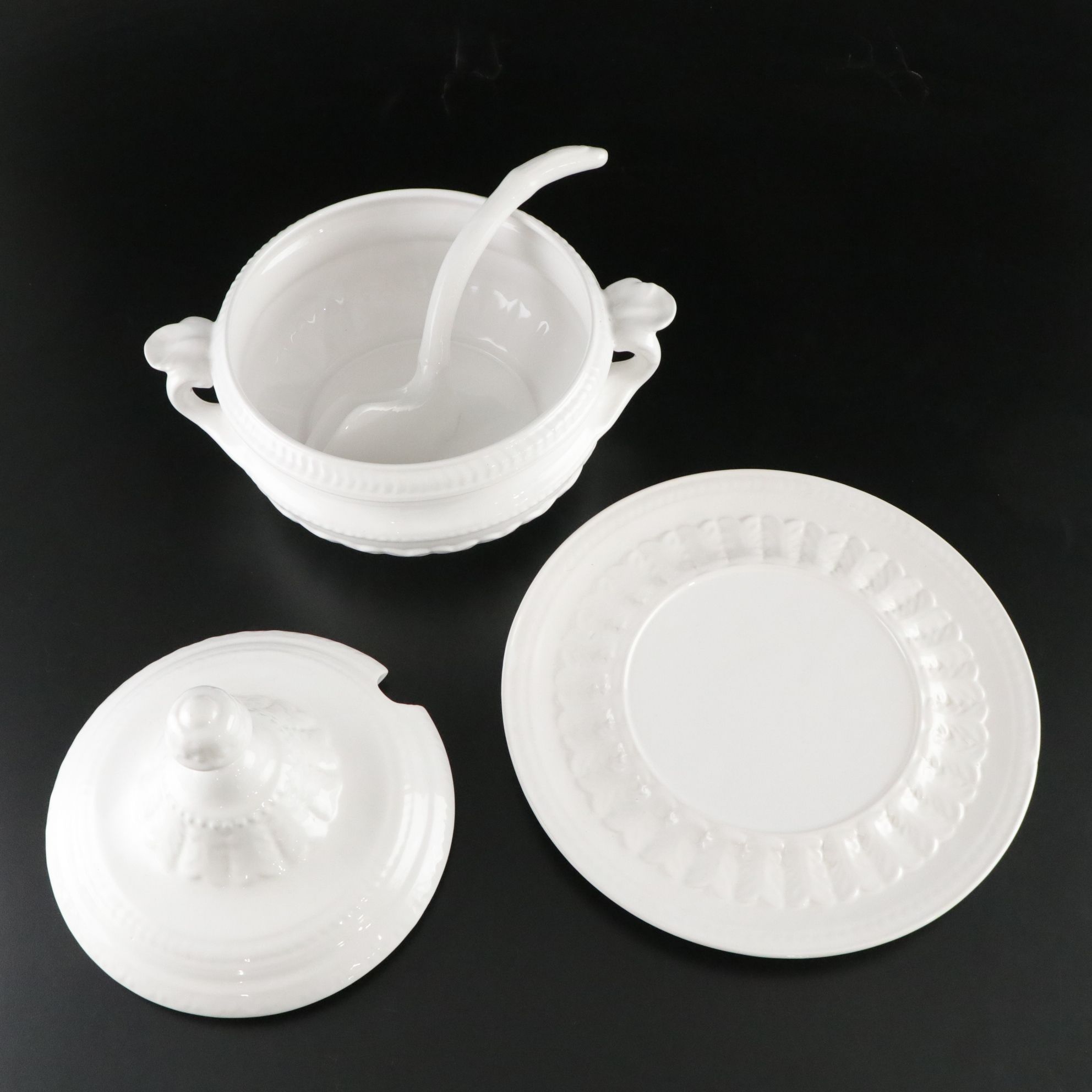 Ironstone Tureen with Underplate and Serving Bowls