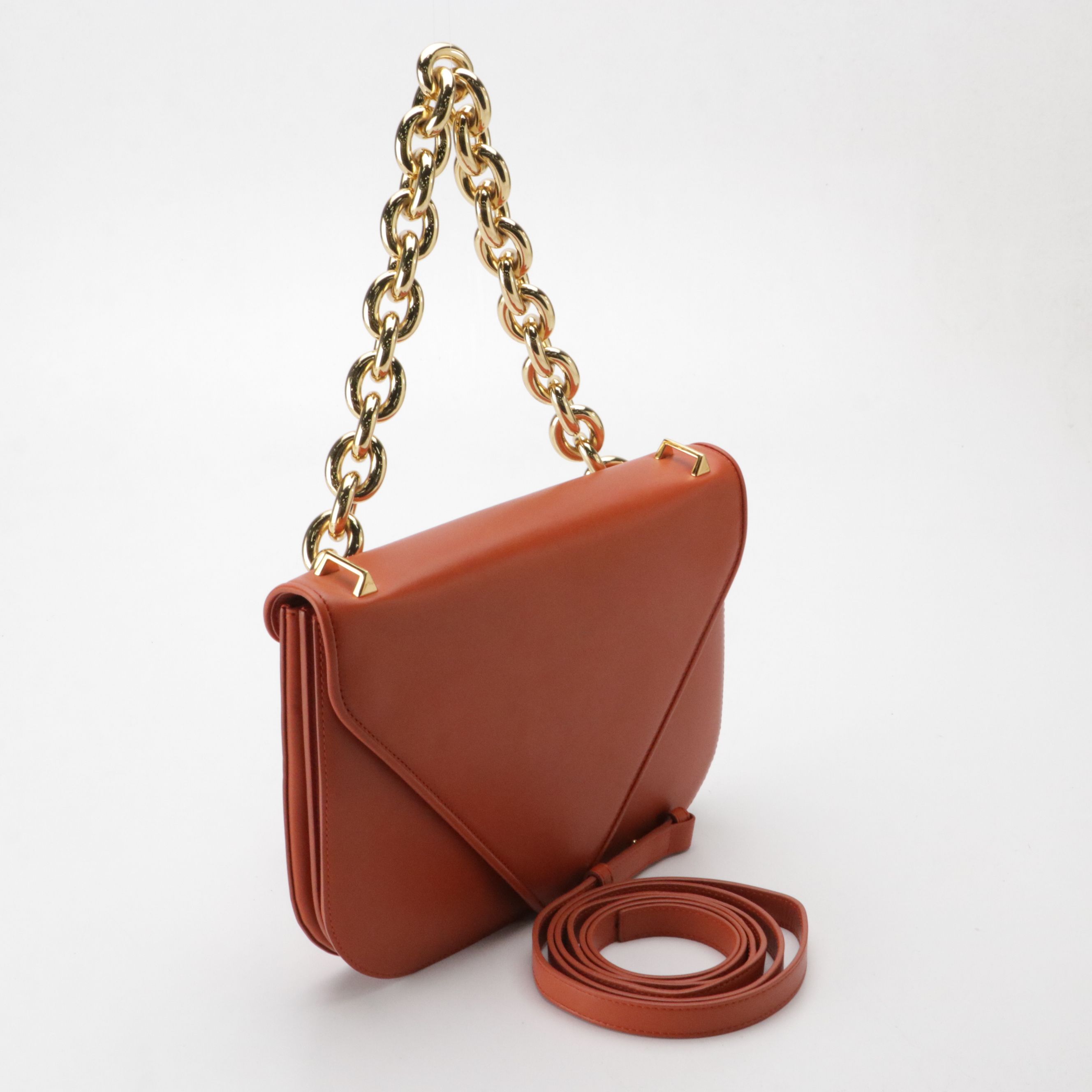 Bottega Veneta The Mount Large Envelope Flap Two-Way Bag in Orange Calfskin