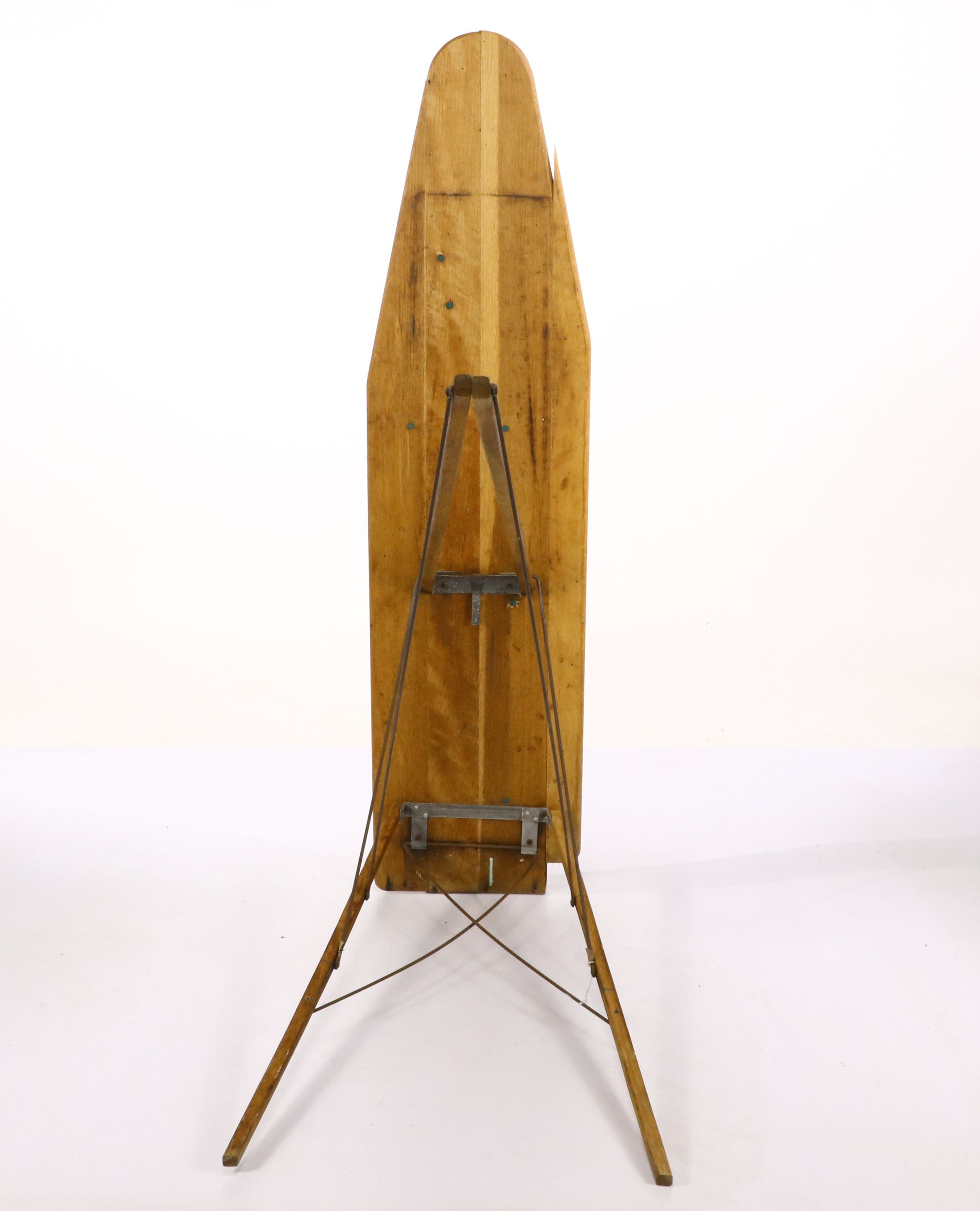 Rustic Hand-Painted Snowman on Wood Ironing Board with Hat Rack and Trees