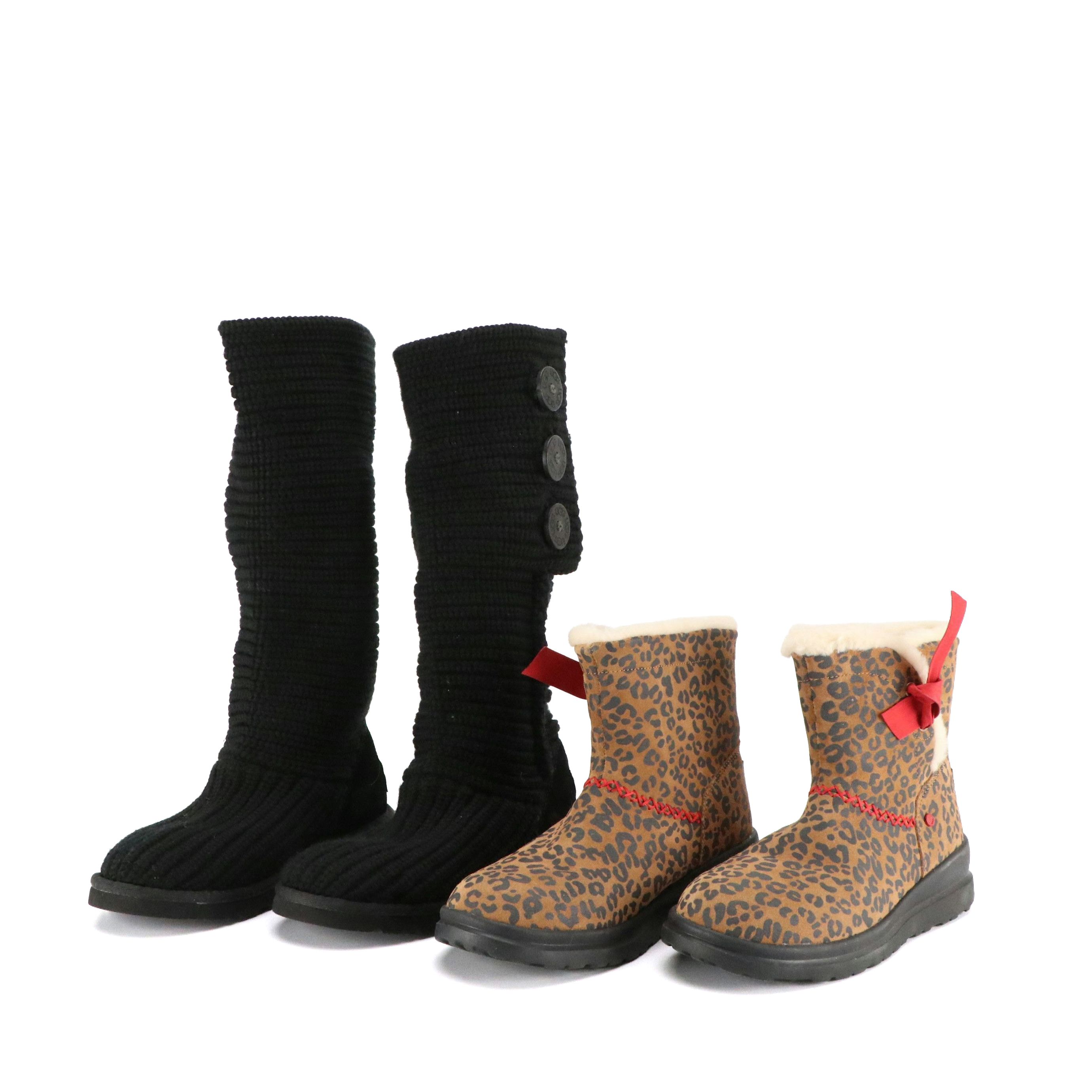 UGG Black Classic Cardy Boots in Box and I Heart UGG Leopard Bow Boots