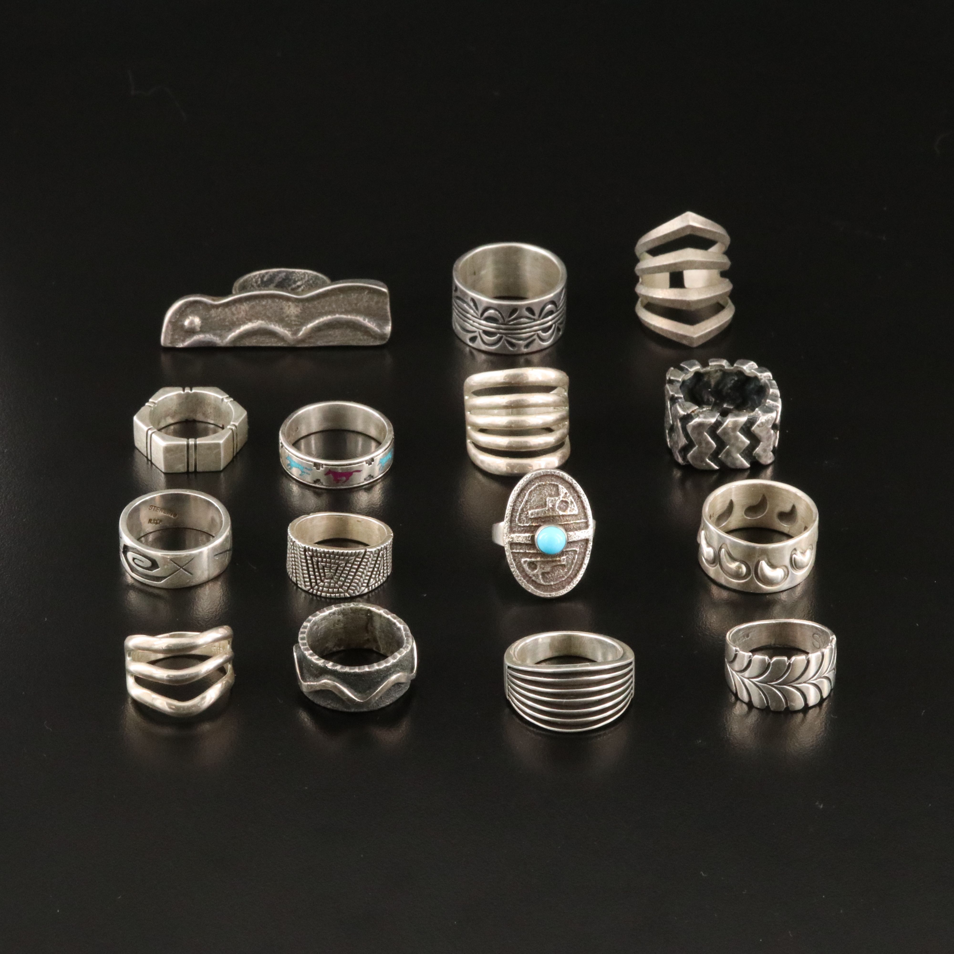 Richard Pawicki Hopi Featured in Southwestern Sterling Rings
