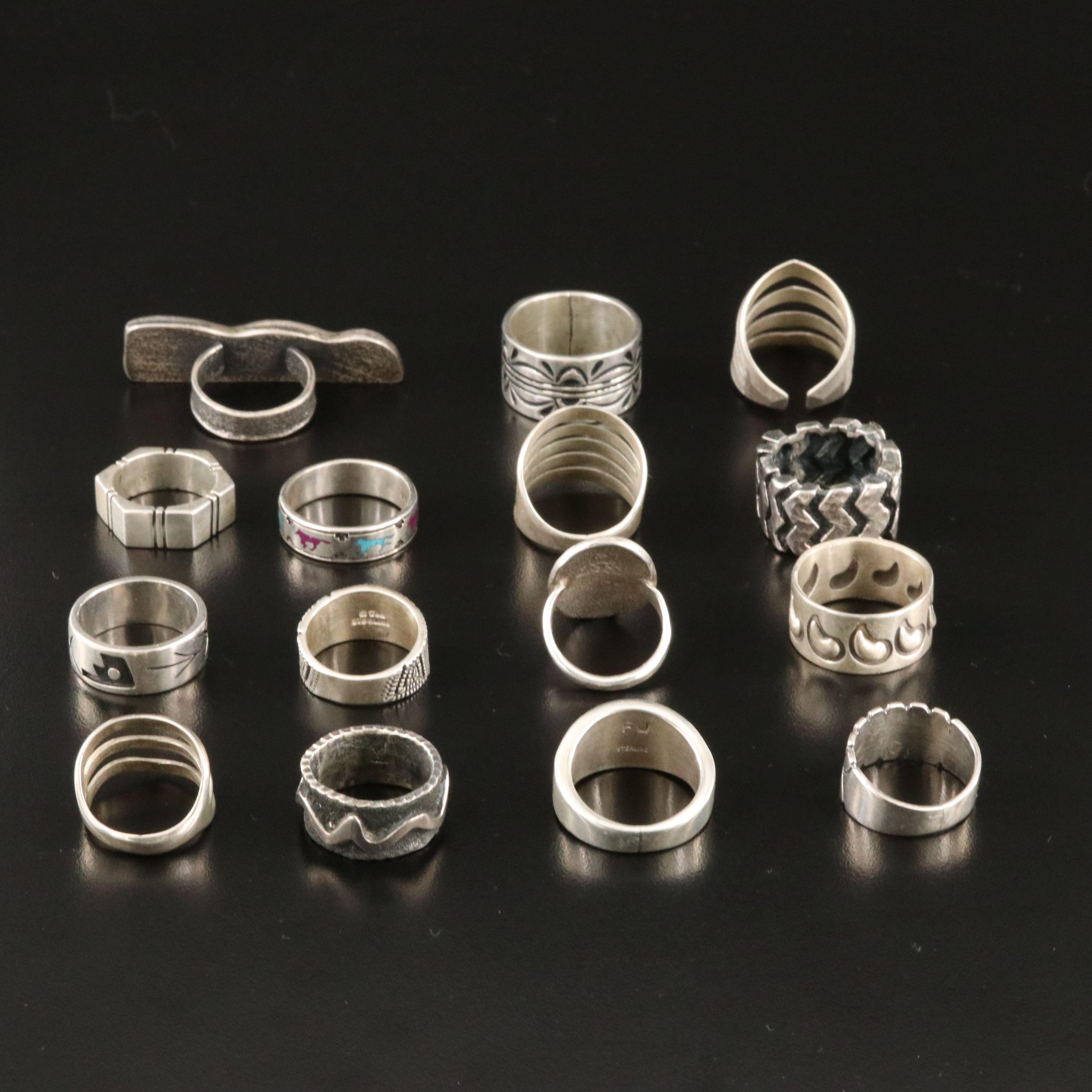 Richard Pawicki Hopi Featured in Southwestern Sterling Rings