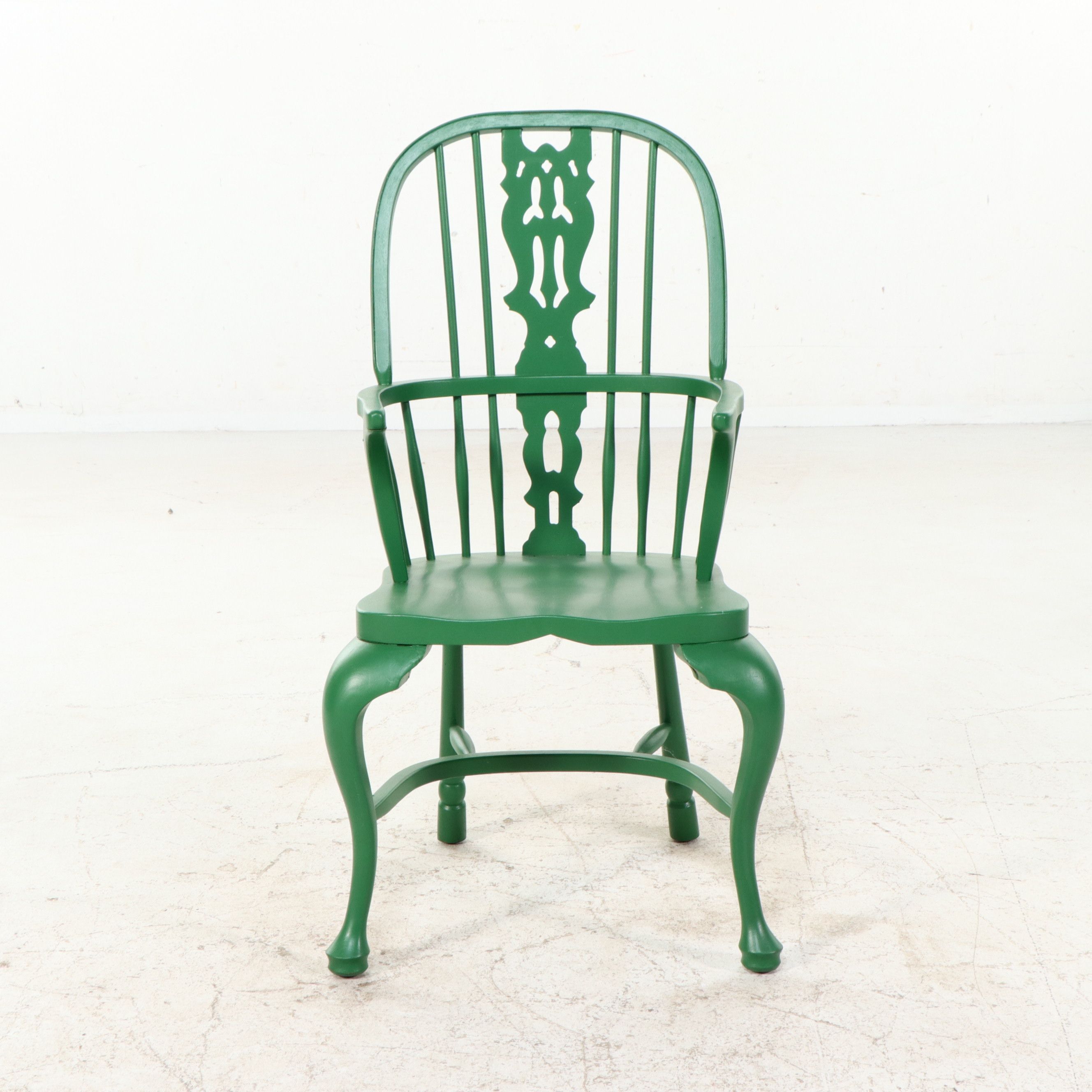 Set of Four Green-Painted Windsor Style Dining Chairs, Late 20th Century