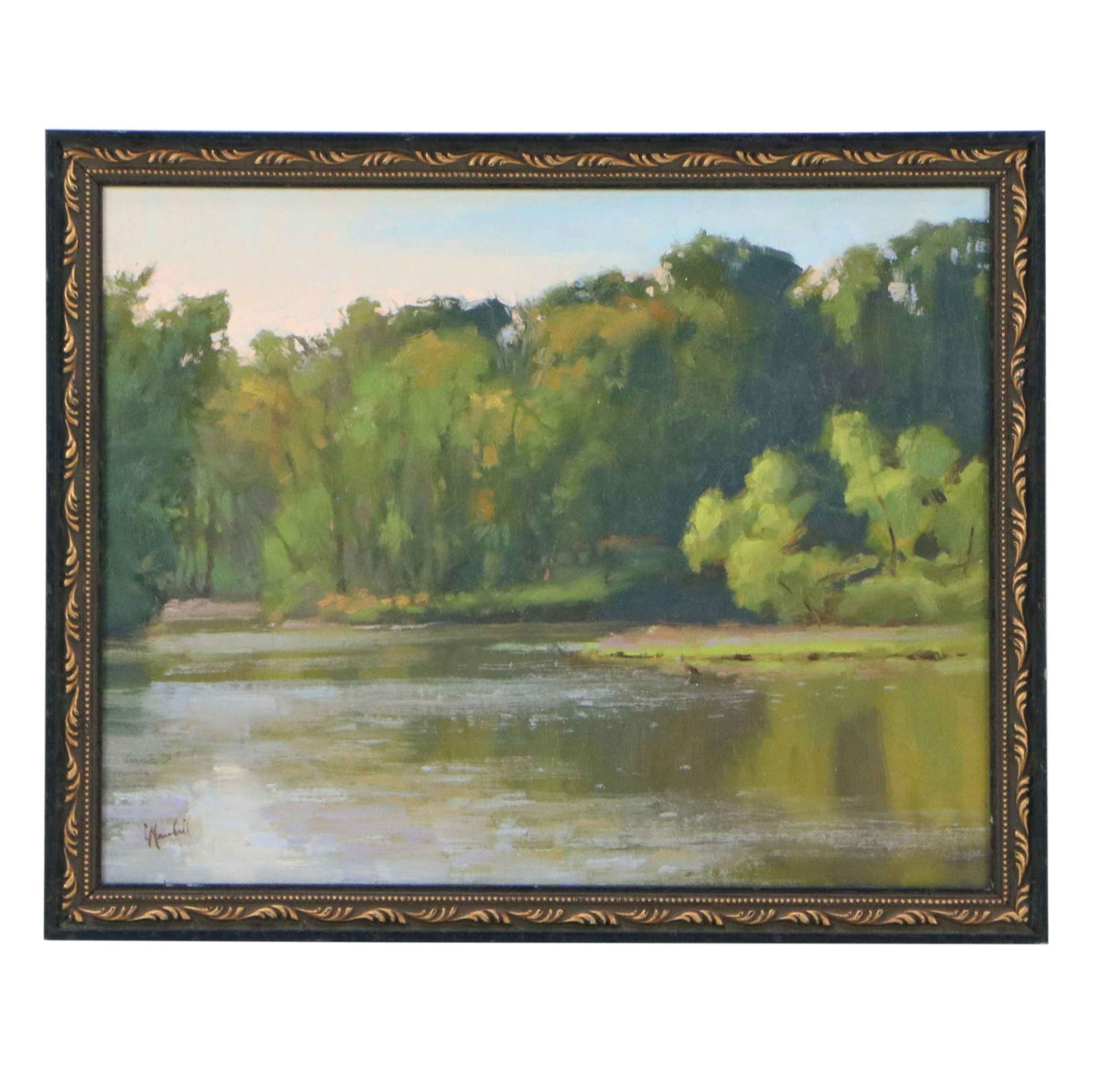 Chuck Marshall River Landscape Oil Painting, 2018