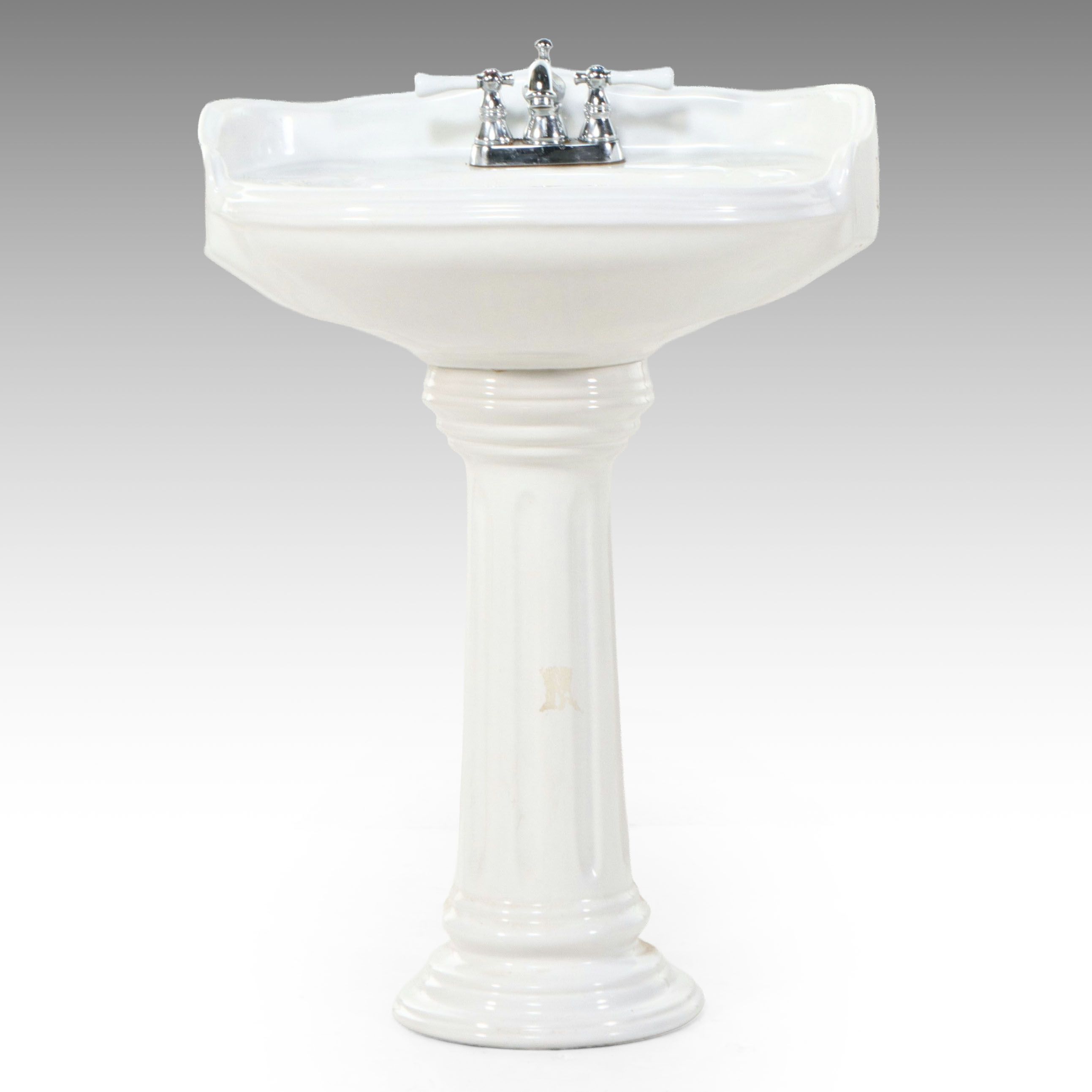 White Ceramic Pedestal Bathroom Sink