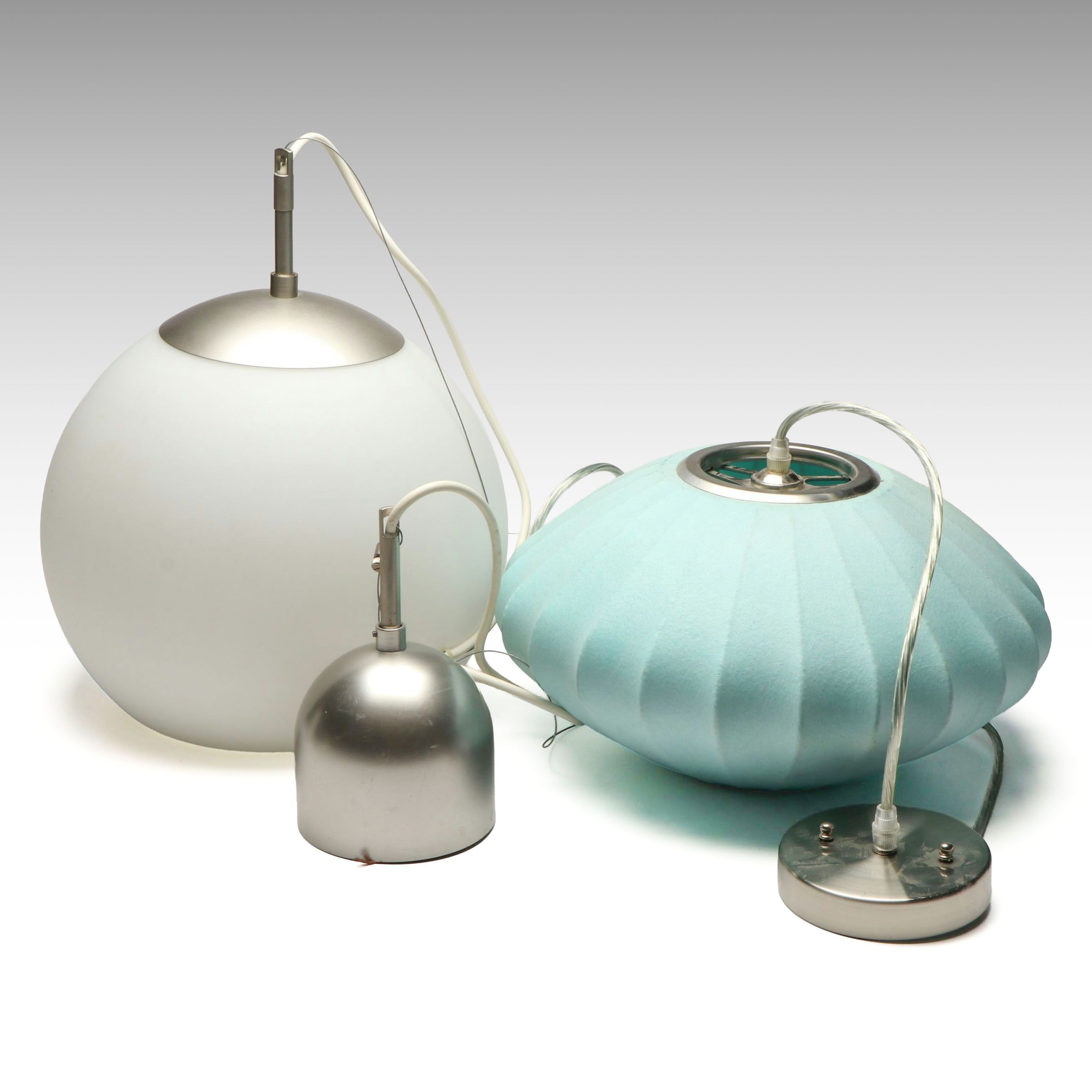 Mid Century Modern Style Saucer and Orb Pendant Lamps