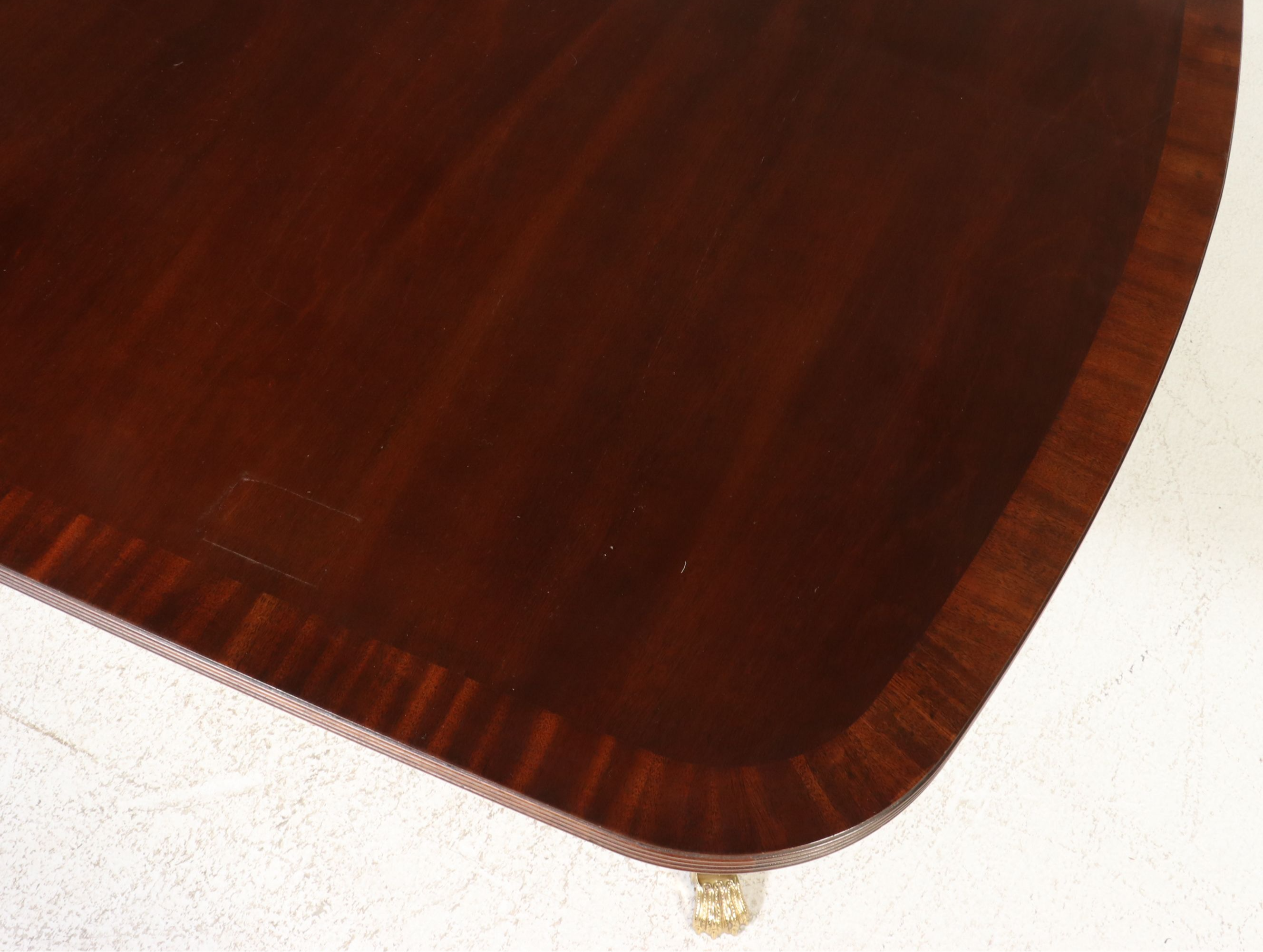 Knob Creek Neoclassical Style Banded Mahogany Double Pedestal Dining Table