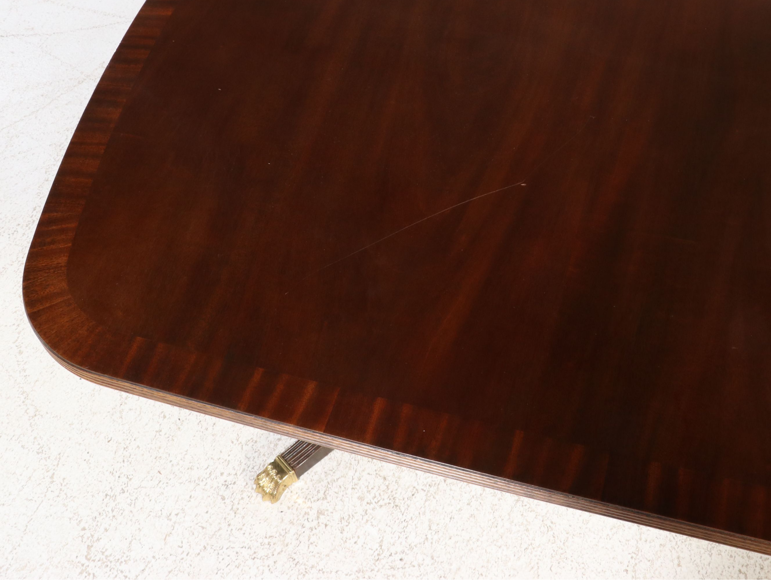 Knob Creek Neoclassical Style Banded Mahogany Double Pedestal Dining Table