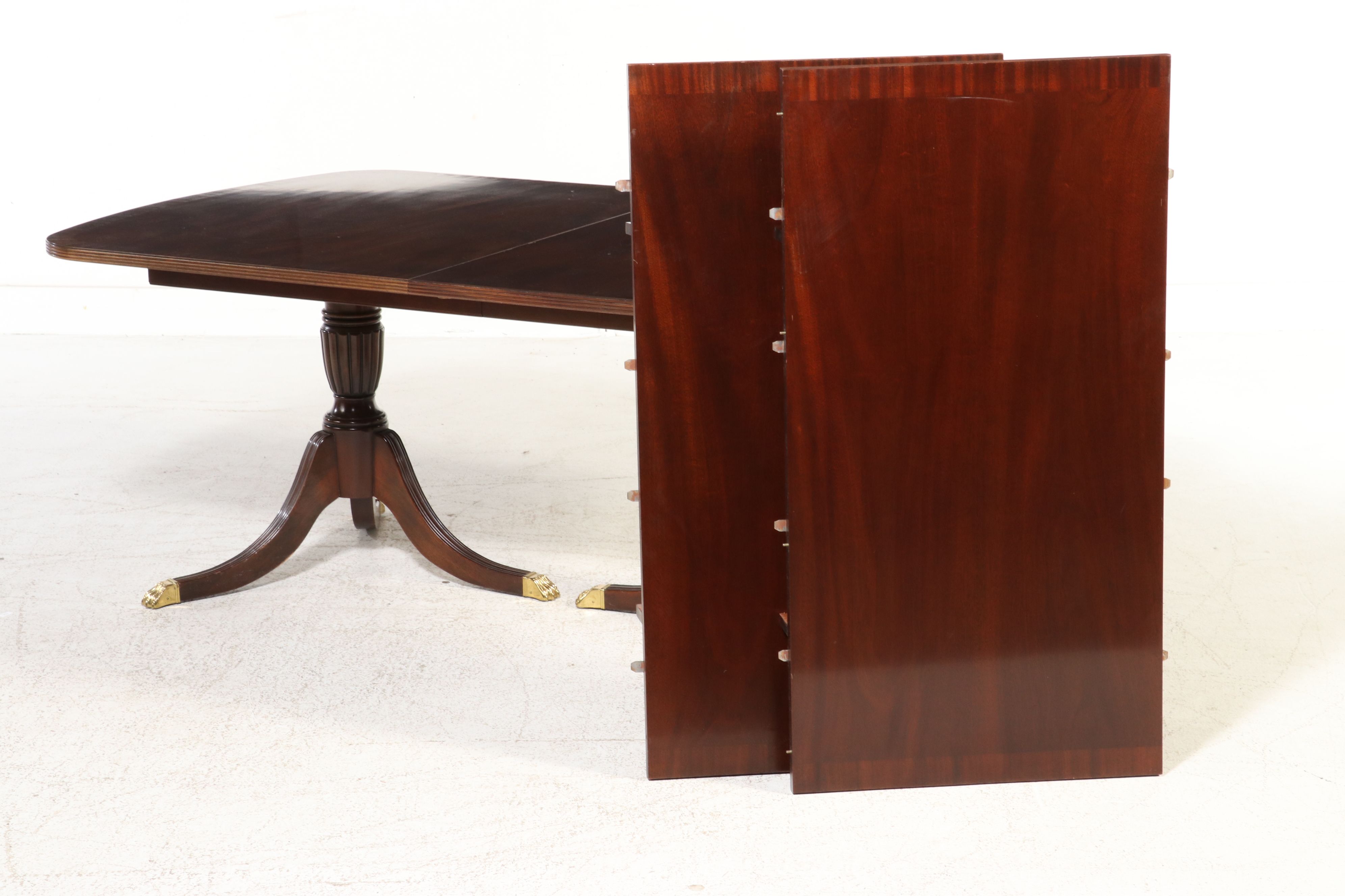 Knob Creek Neoclassical Style Banded Mahogany Double Pedestal Dining Table