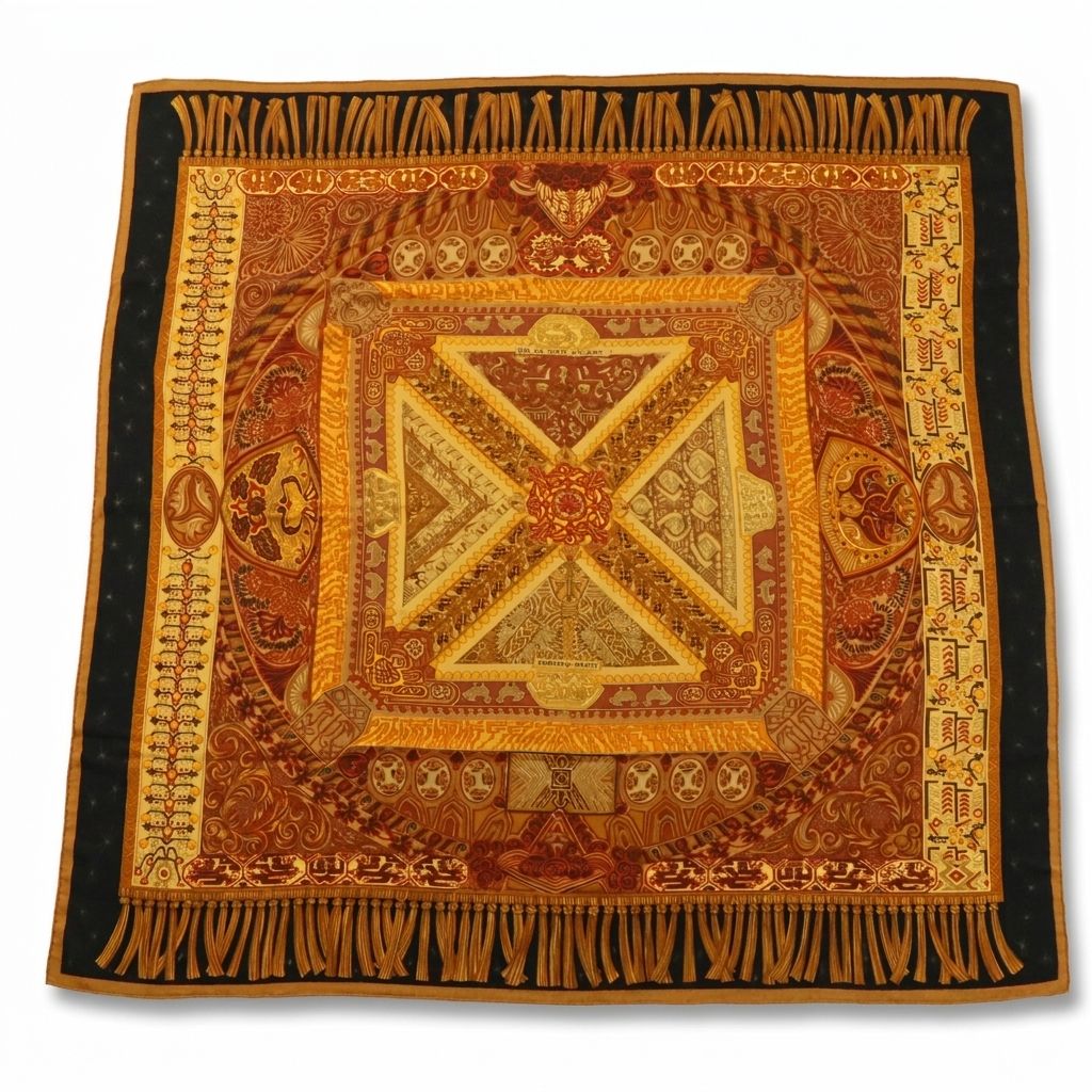 Hermès "Sur Un Tapis Volant" Scarf 140 in Cashmere/Silk Blend with Box