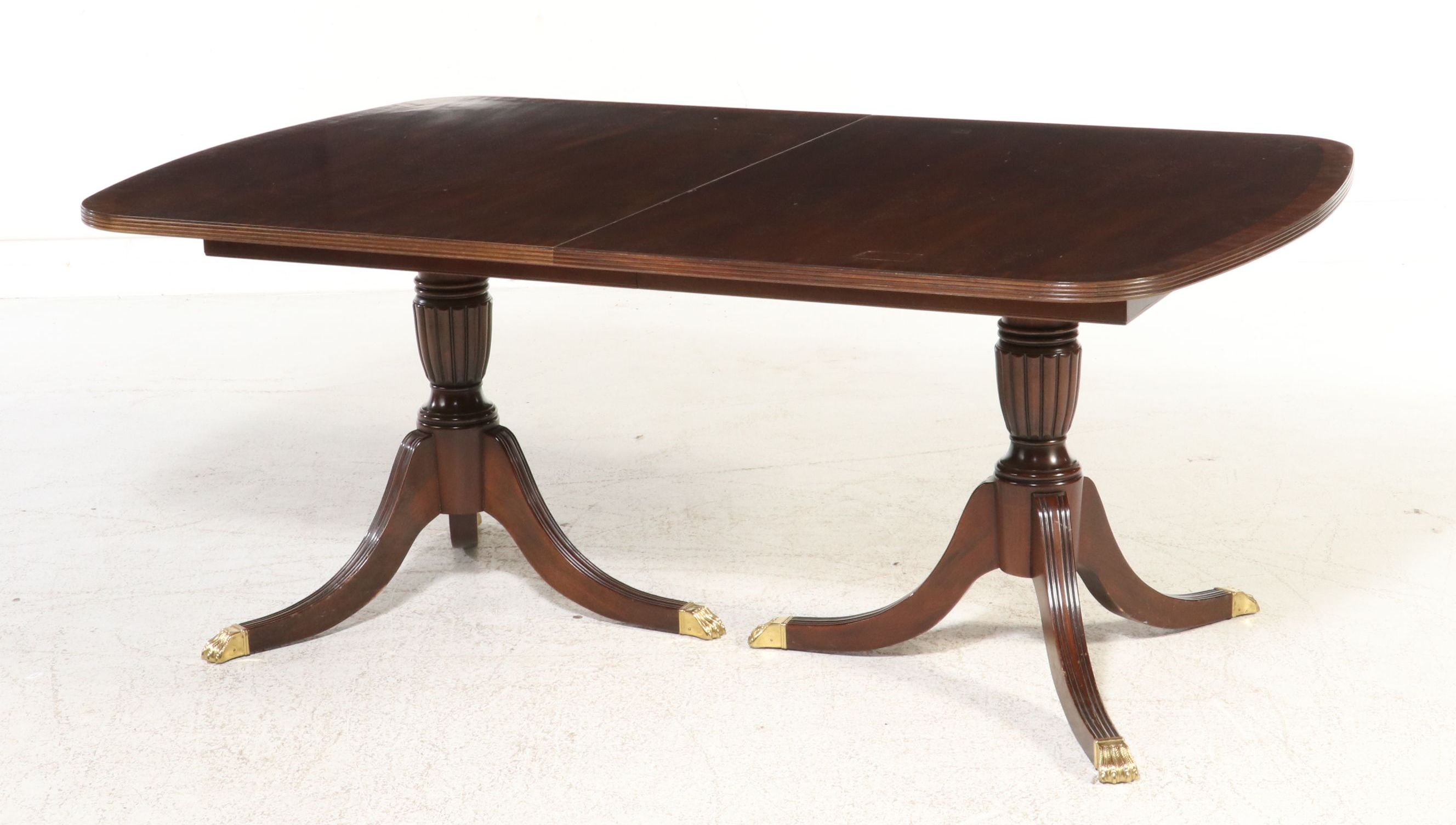 Knob Creek Neoclassical Style Banded Mahogany Double Pedestal Dining Table