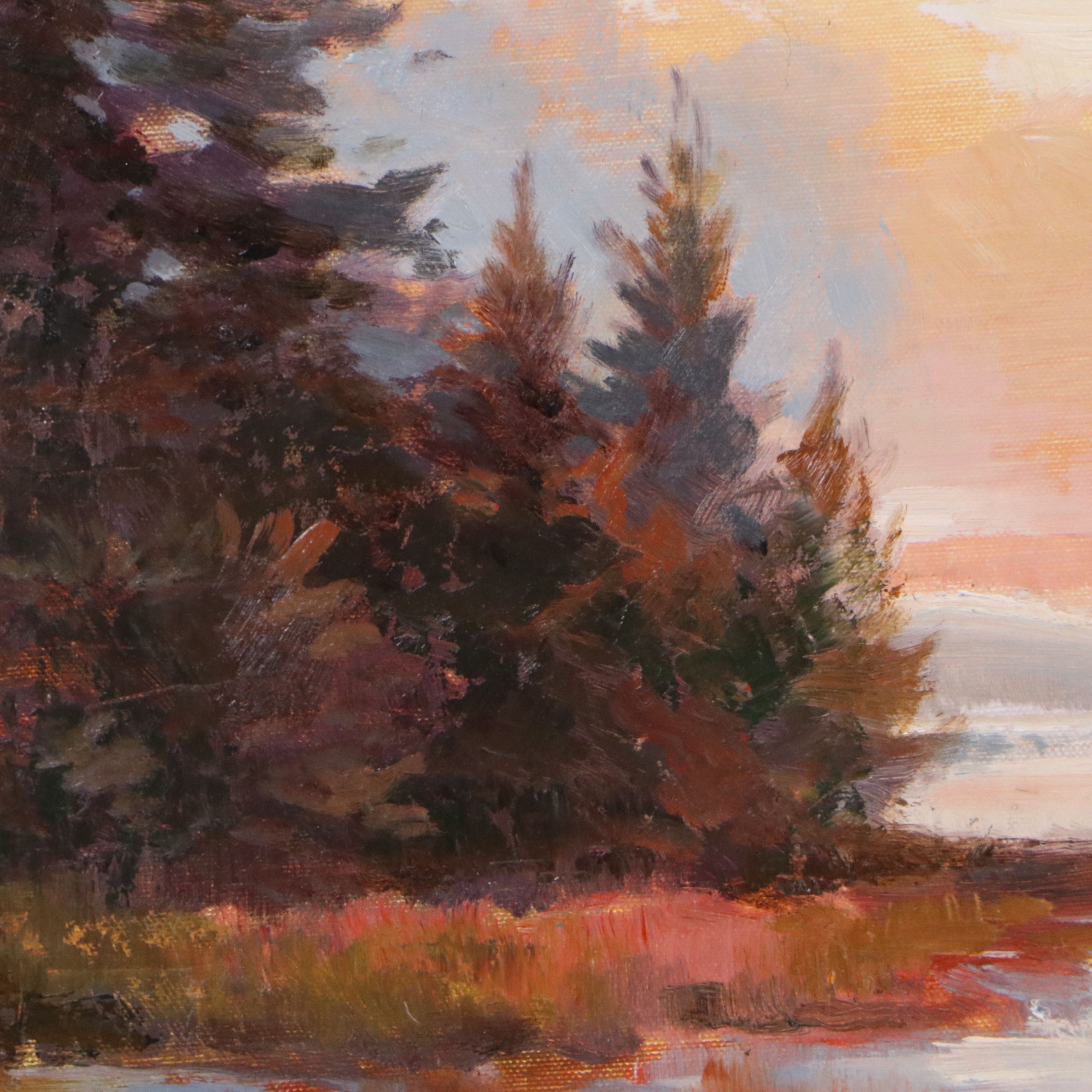 Juan Rosell Impressionistic Landscape Oil Painting of Autumn Stream