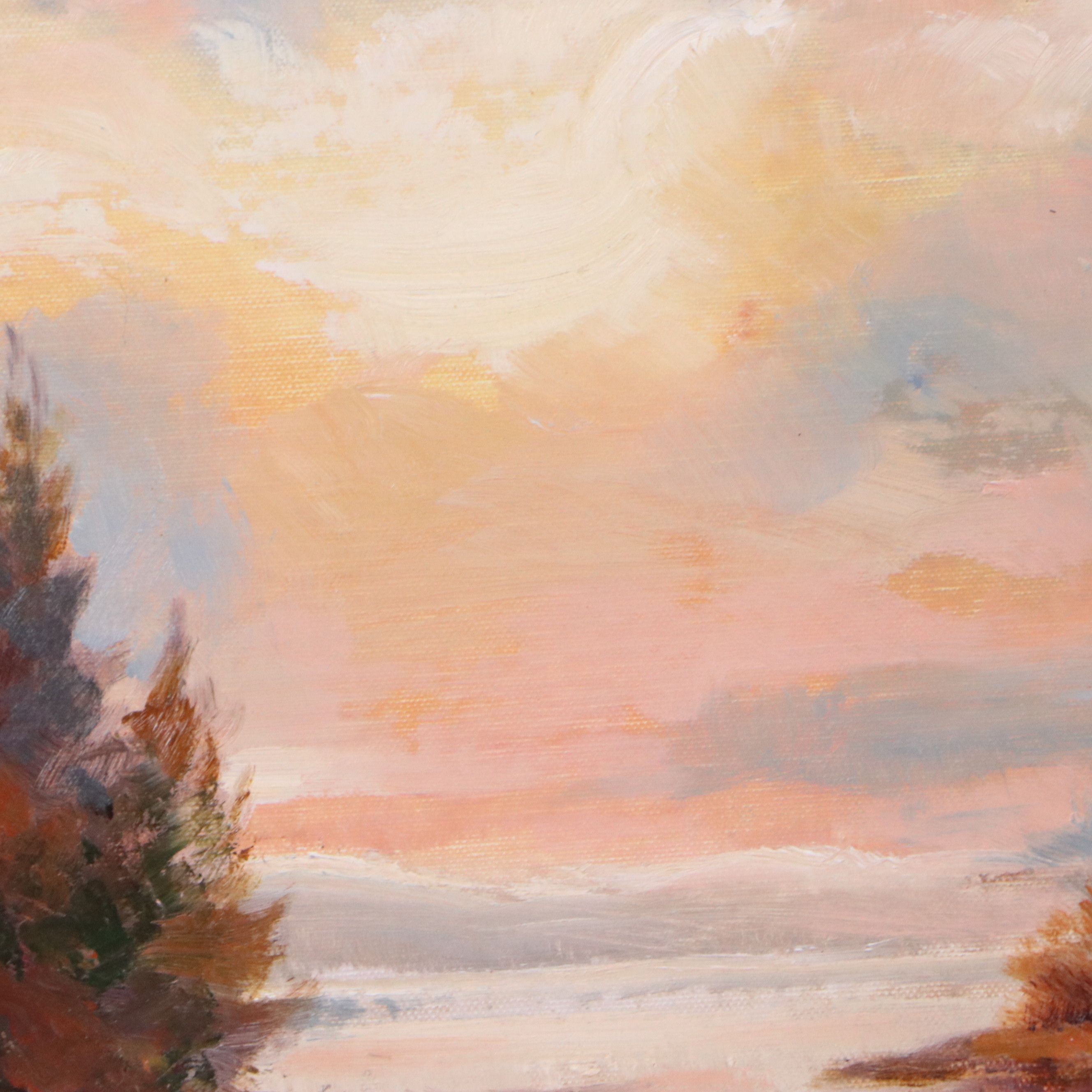 Juan Rosell Impressionistic Landscape Oil Painting of Autumn Stream