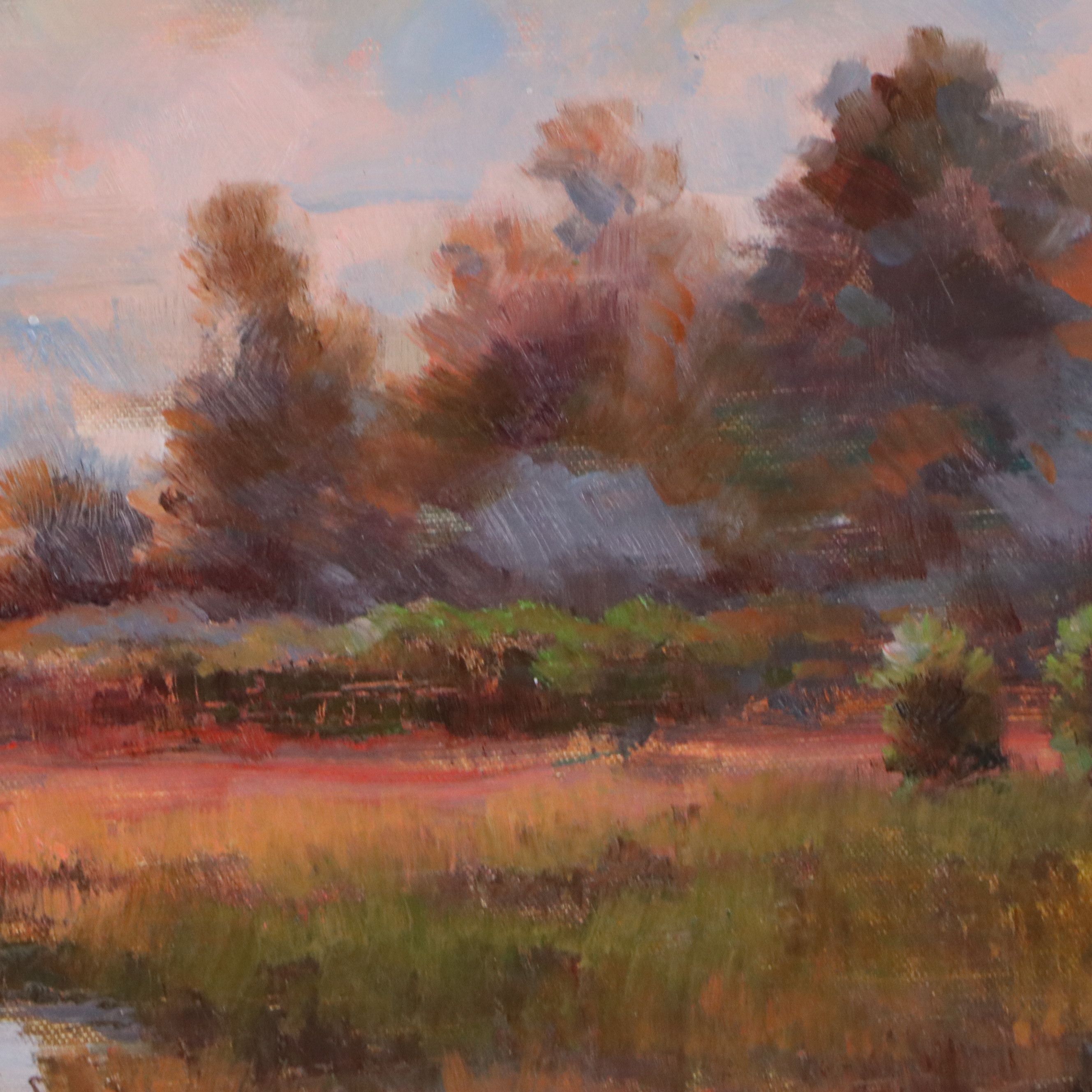 Juan Rosell Impressionistic Landscape Oil Painting of Autumn Stream