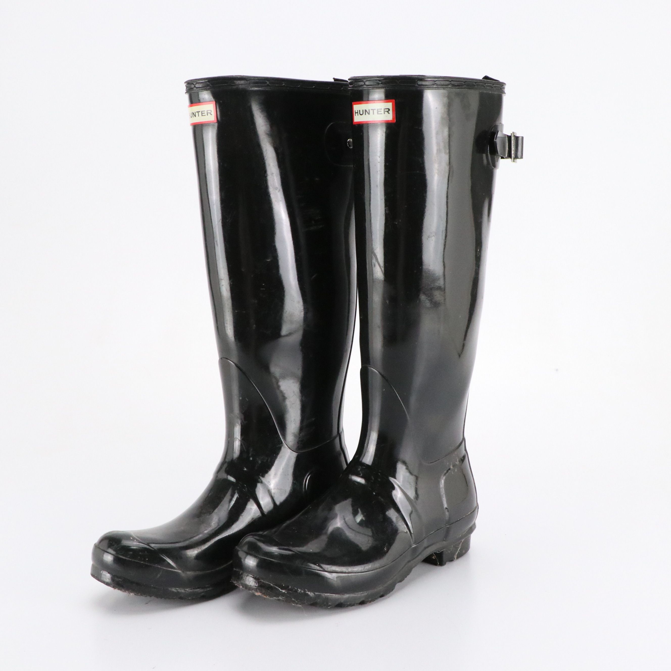 Hunter Original Tall Black Gloss Rain Boots with Recycled Fleece Boot Liners
