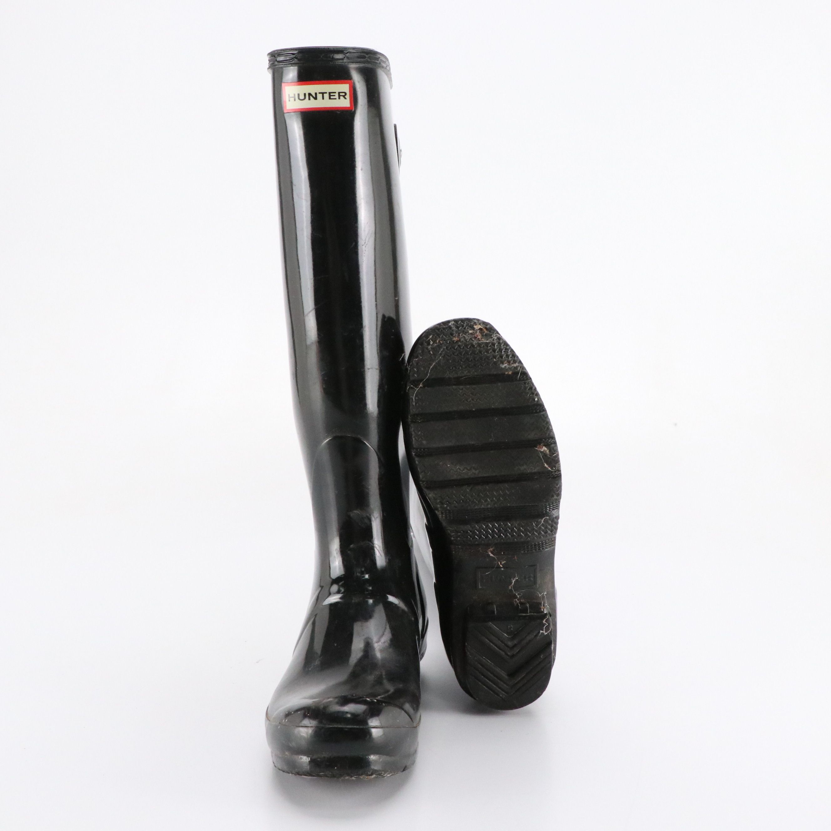 Hunter Original Tall Black Gloss Rain Boots with Recycled Fleece Boot Liners