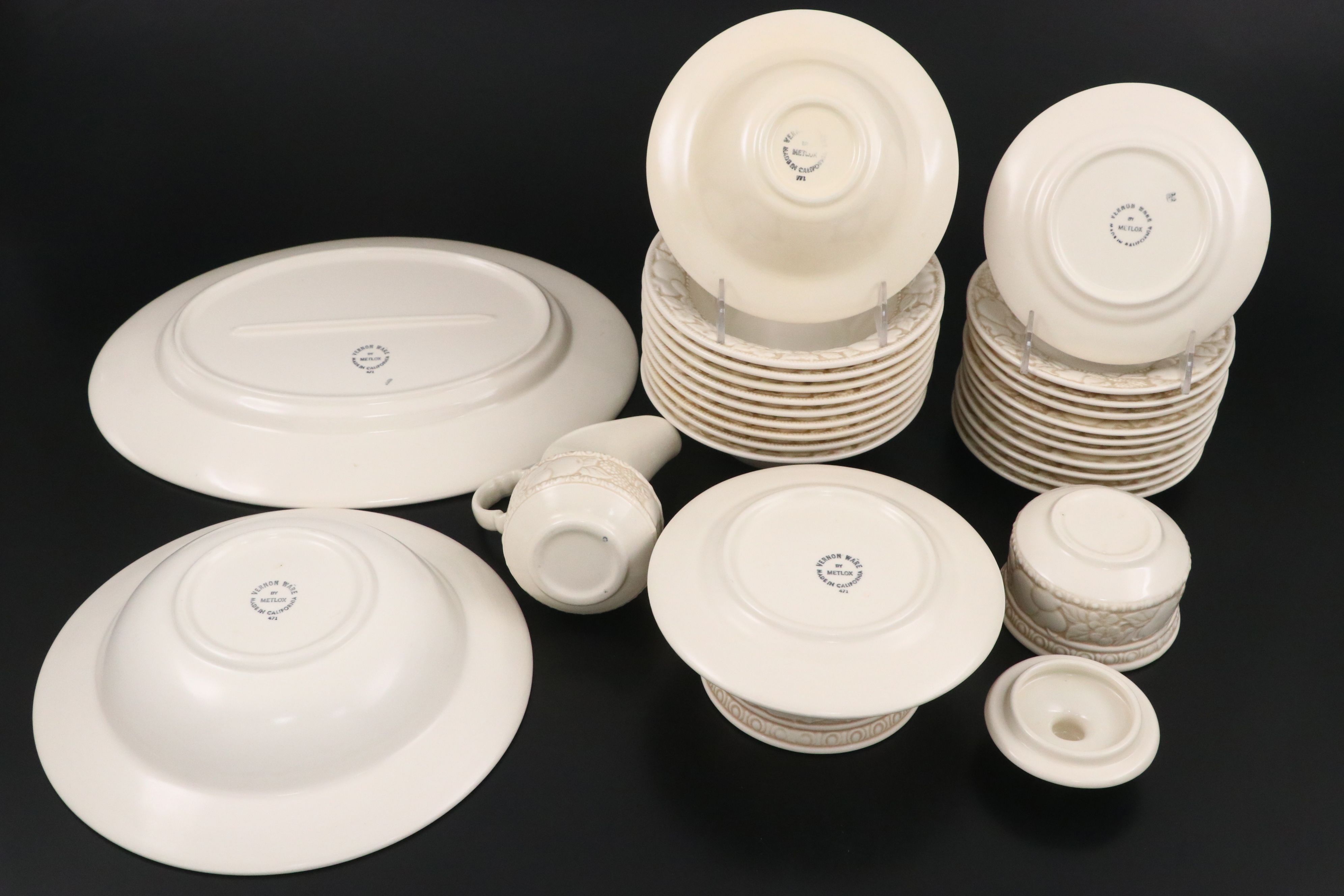 Metlox Vernonware "Antique Grape White" Embossed Dinnerware