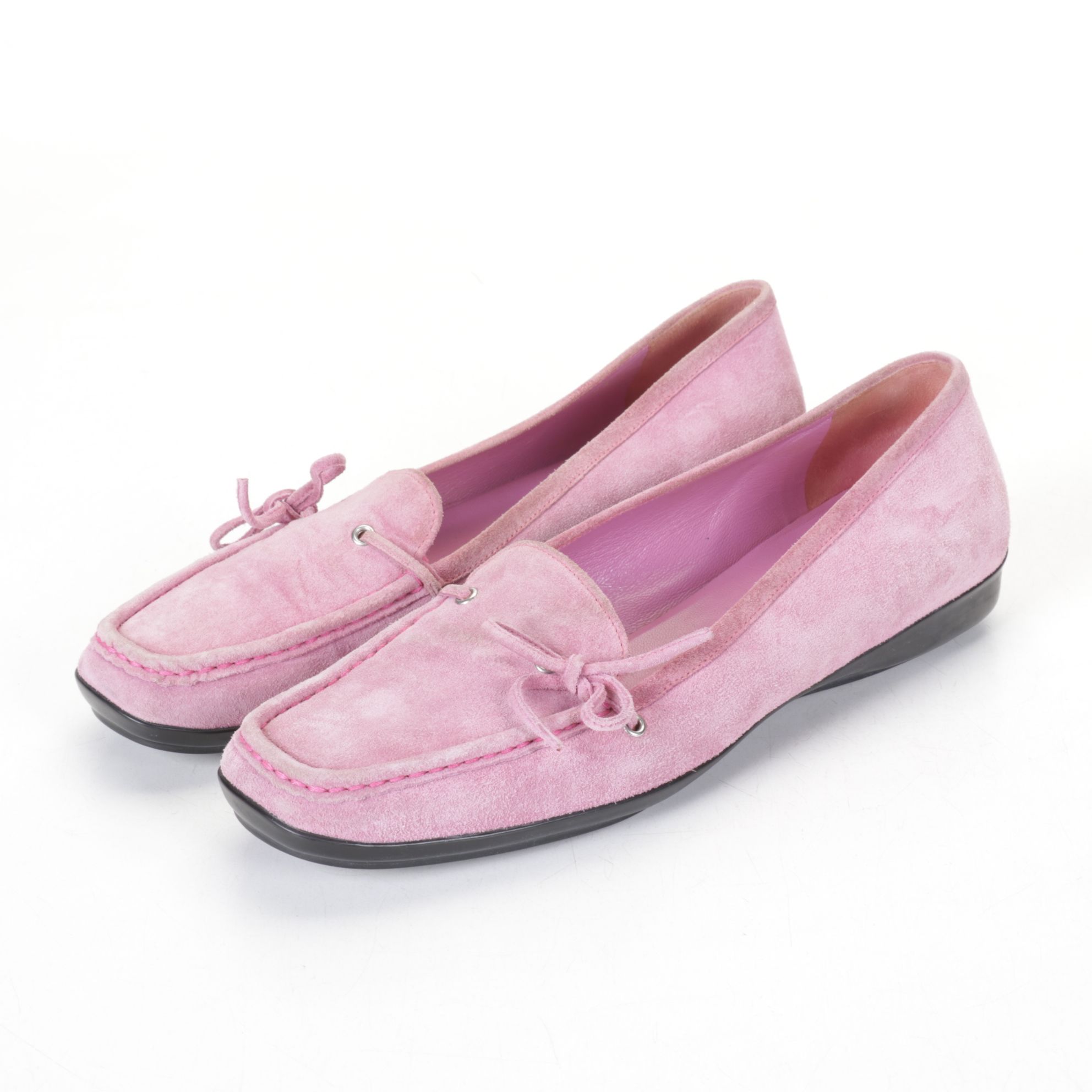 Prada Pink Suede Leather Moc Toe Driving Loafers with Barneys Suede Mules