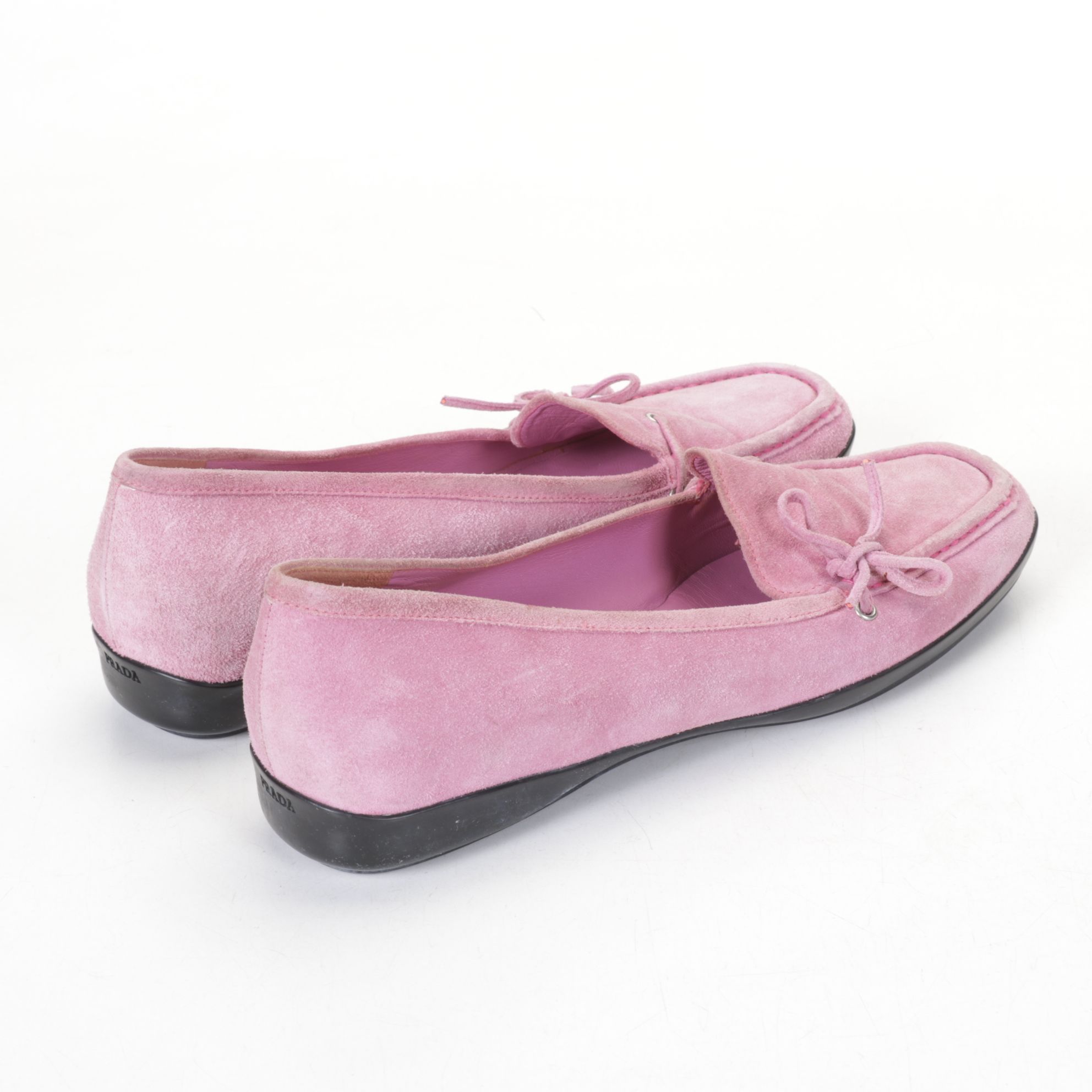 Prada Pink Suede Leather Moc Toe Driving Loafers with Barneys Suede Mules