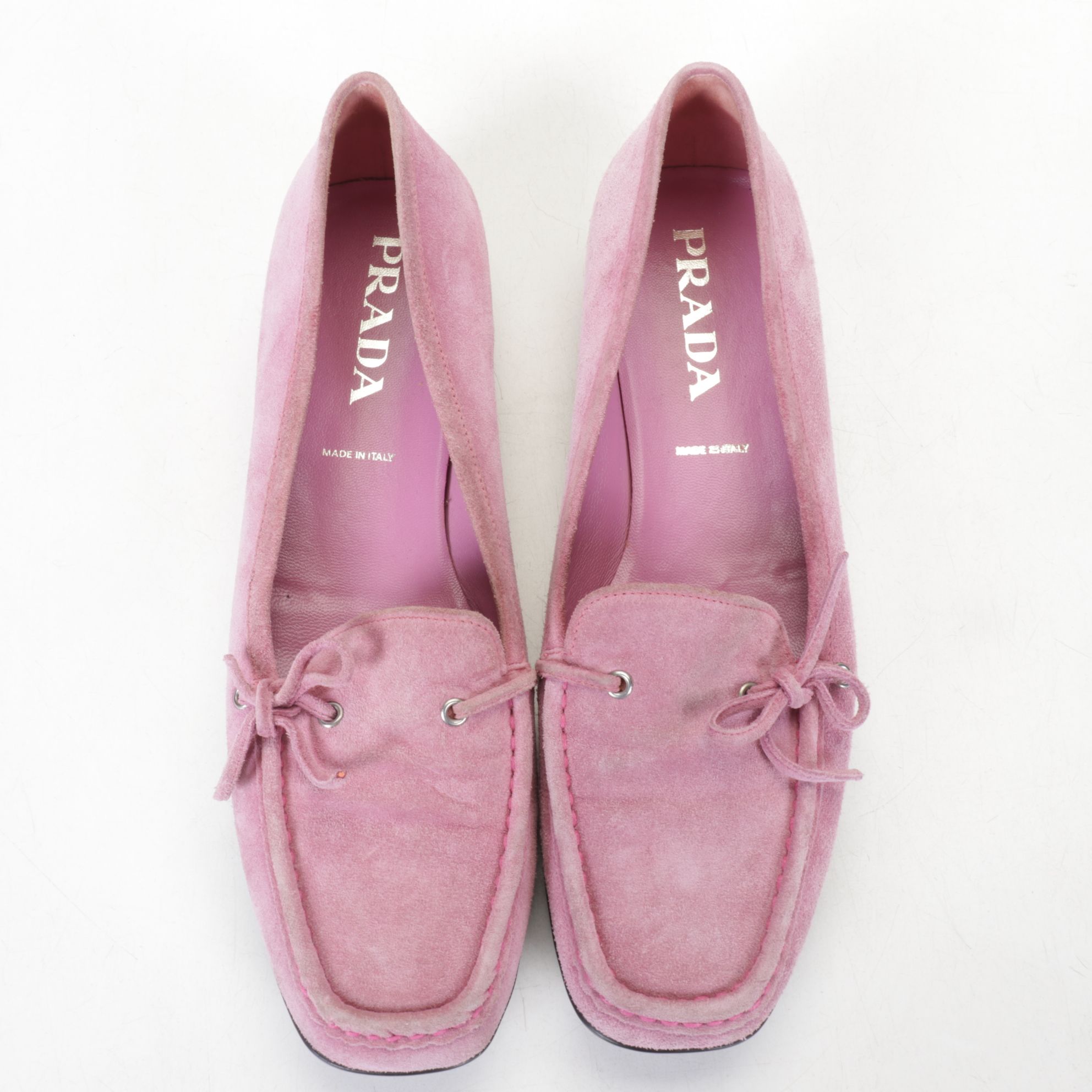 Prada Pink Suede Leather Moc Toe Driving Loafers with Barneys Suede Mules