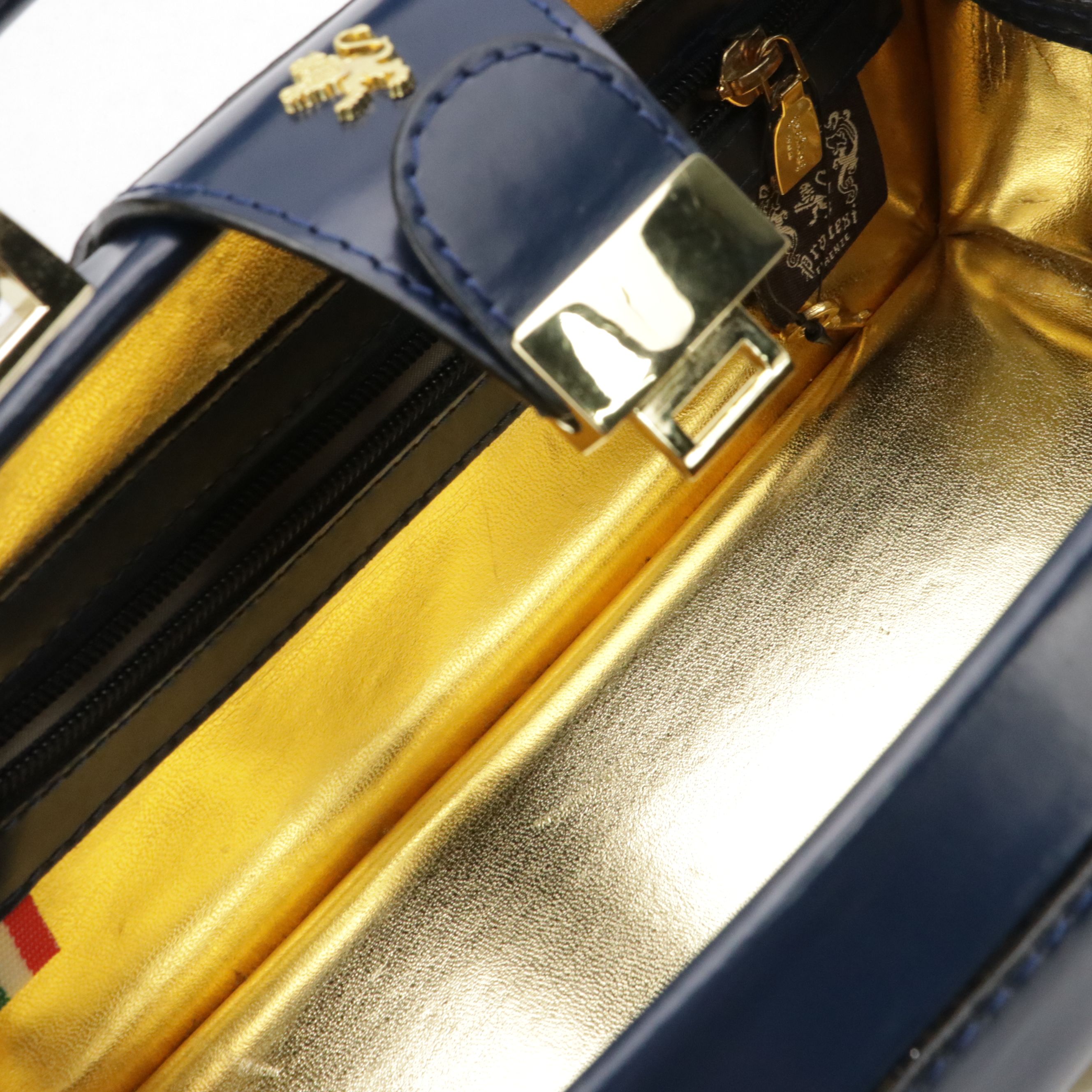 Pratesi Lady Brunelleschi Structured Two Way Bag in Dark Blue Smooth Leather