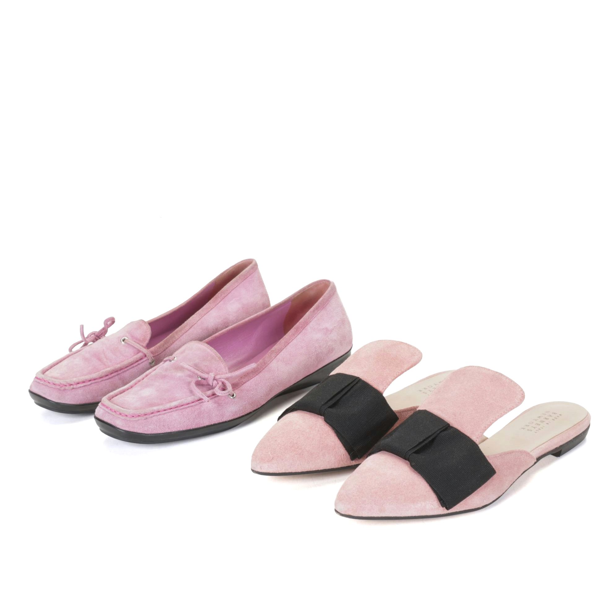 Prada Pink Suede Leather Moc Toe Driving Loafers with Barneys Suede Mules