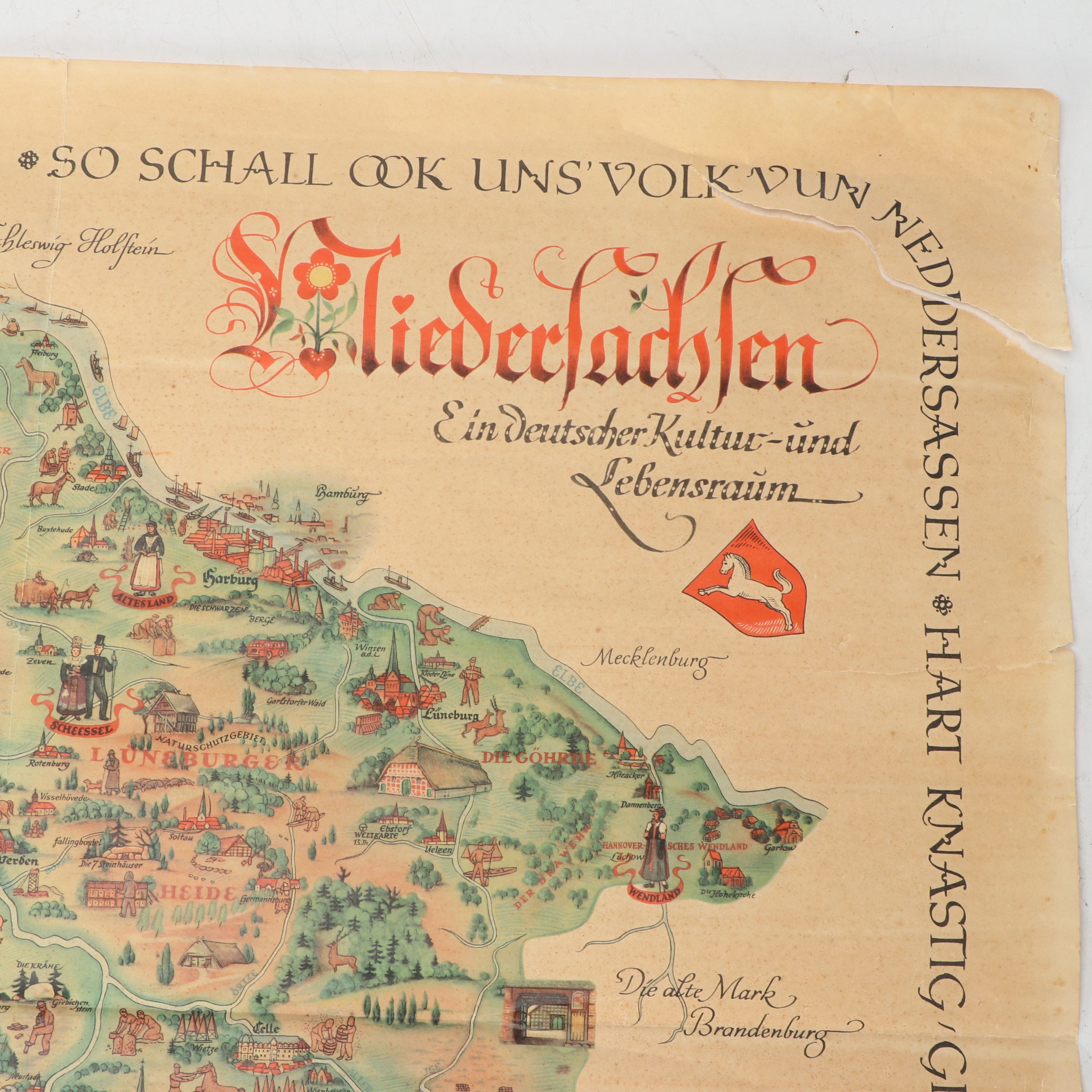 1936 German "Niedersachsen: Ein deutscher Kultur- und Lebensraum" Lithograph Map