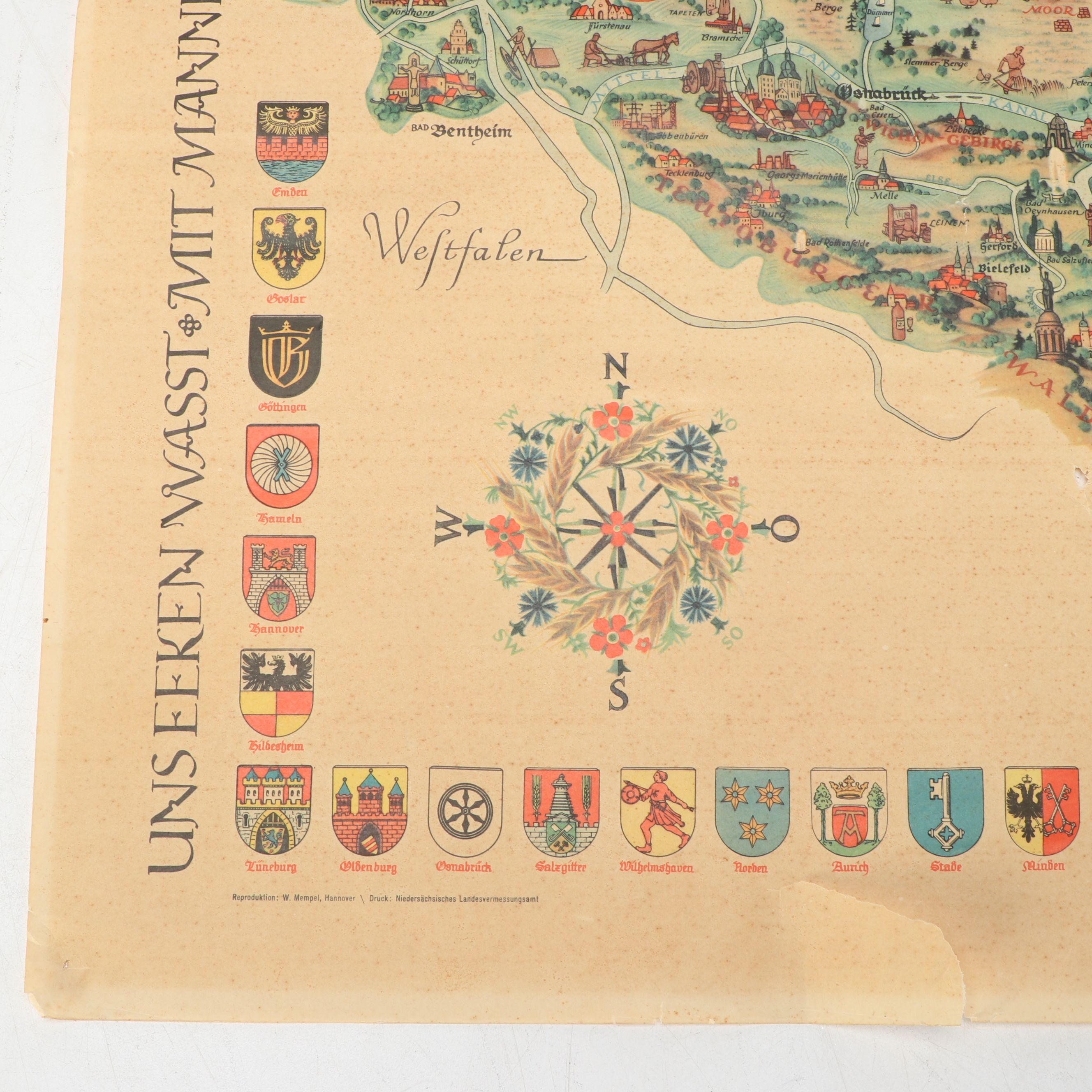 1936 German "Niedersachsen: Ein deutscher Kultur- und Lebensraum" Lithograph Map