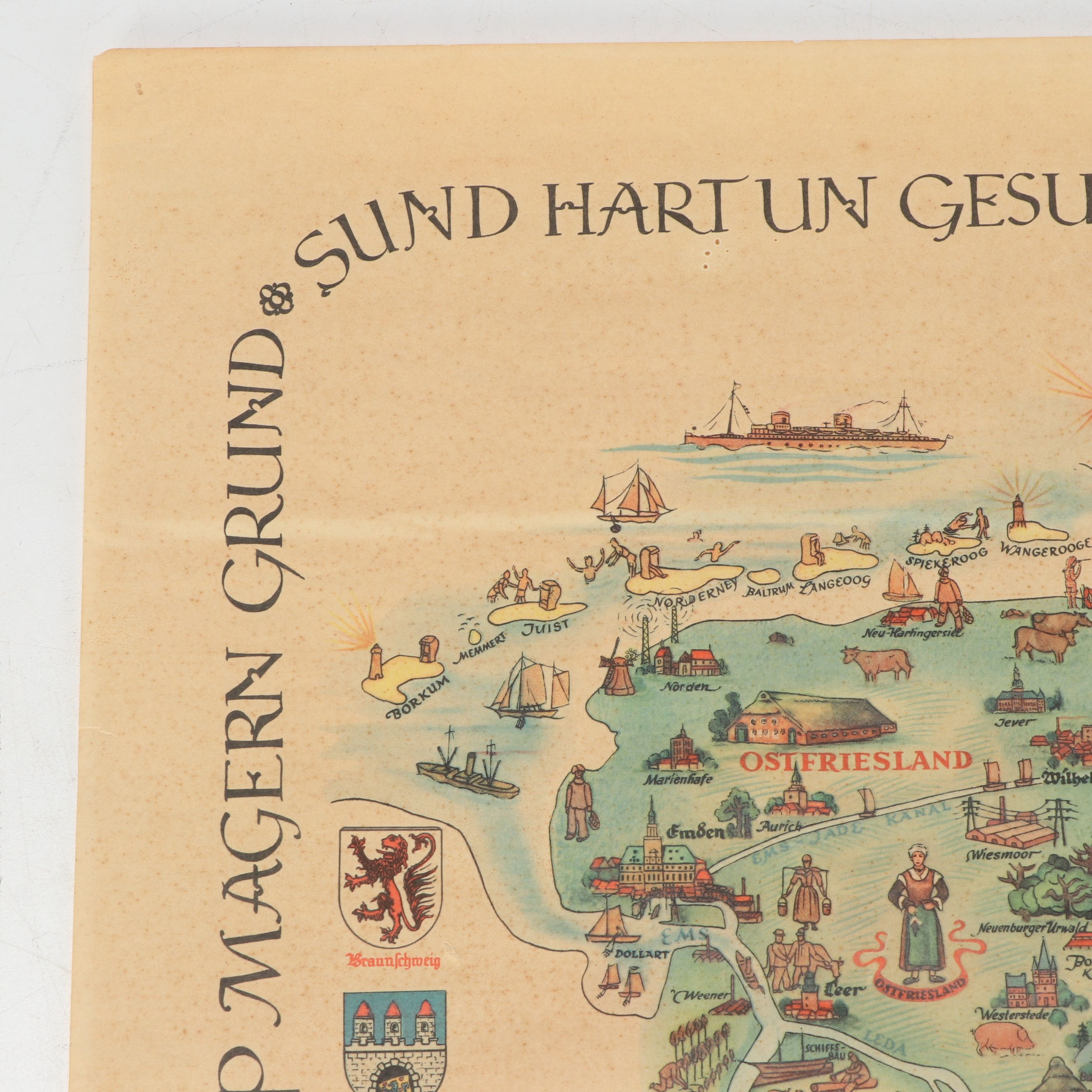 1936 German "Niedersachsen: Ein deutscher Kultur- und Lebensraum" Lithograph Map