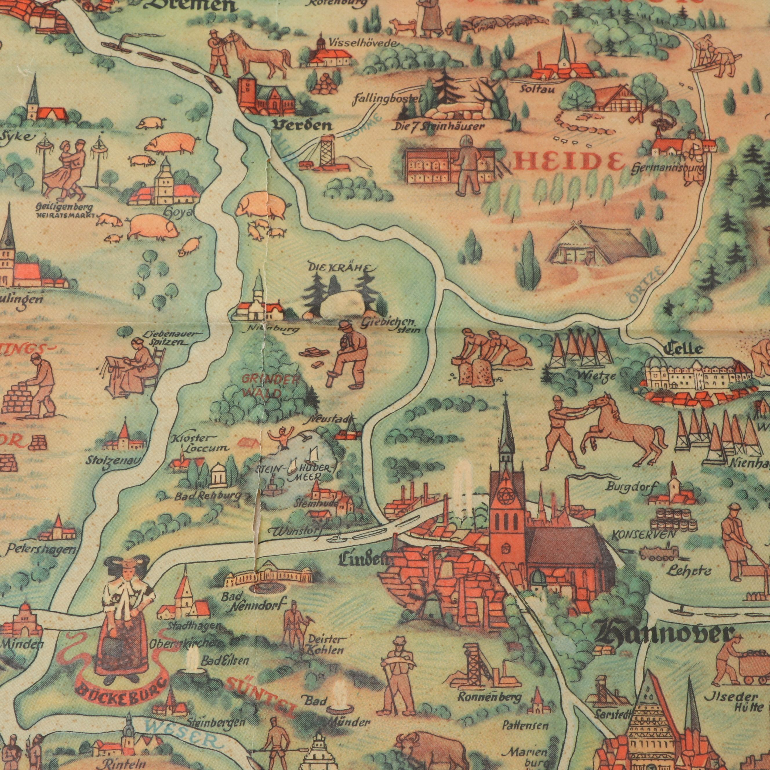 1936 German "Niedersachsen: Ein deutscher Kultur- und Lebensraum" Lithograph Map