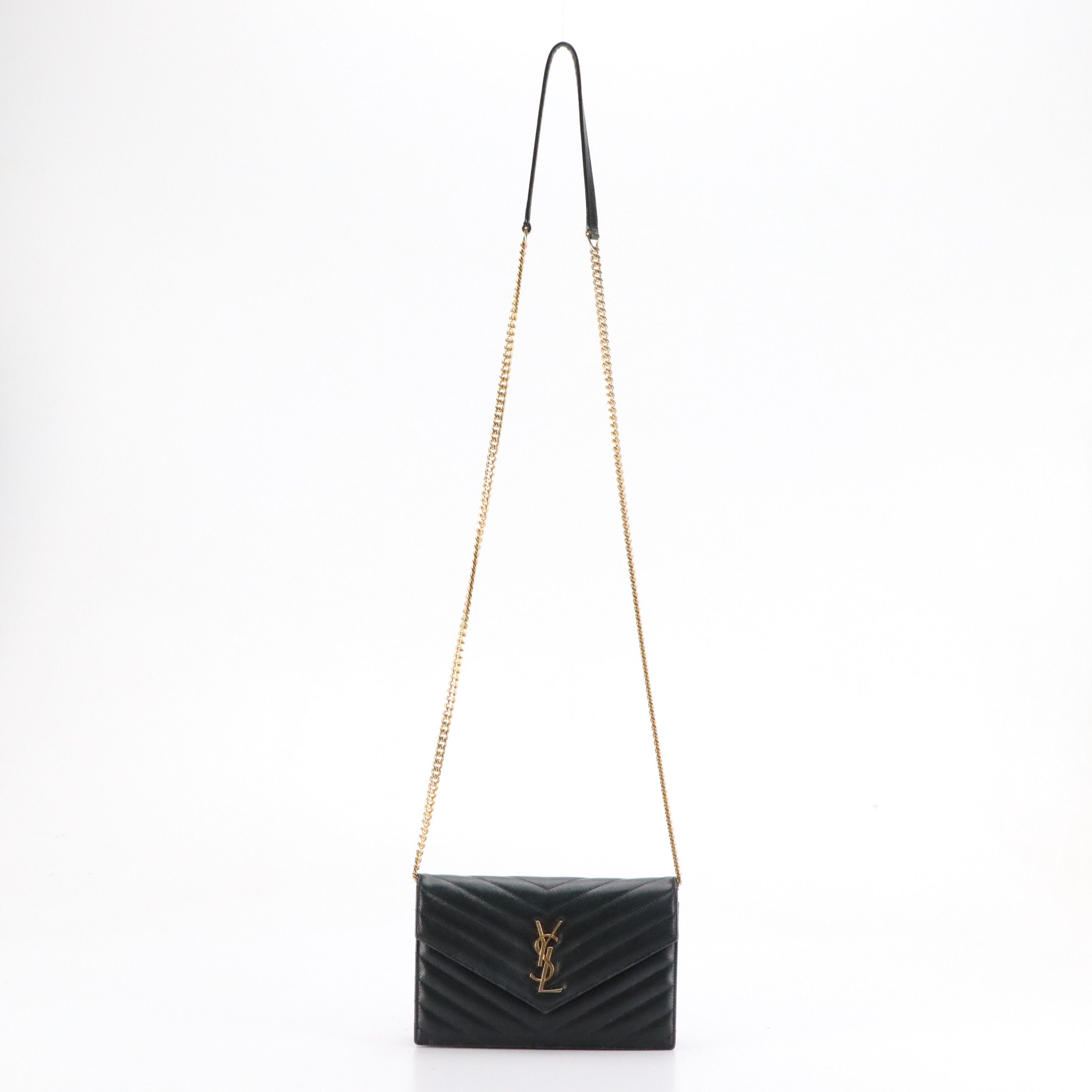 Saint Laurent Classic Cassandre Chain Wallet in Black Caviar Leather