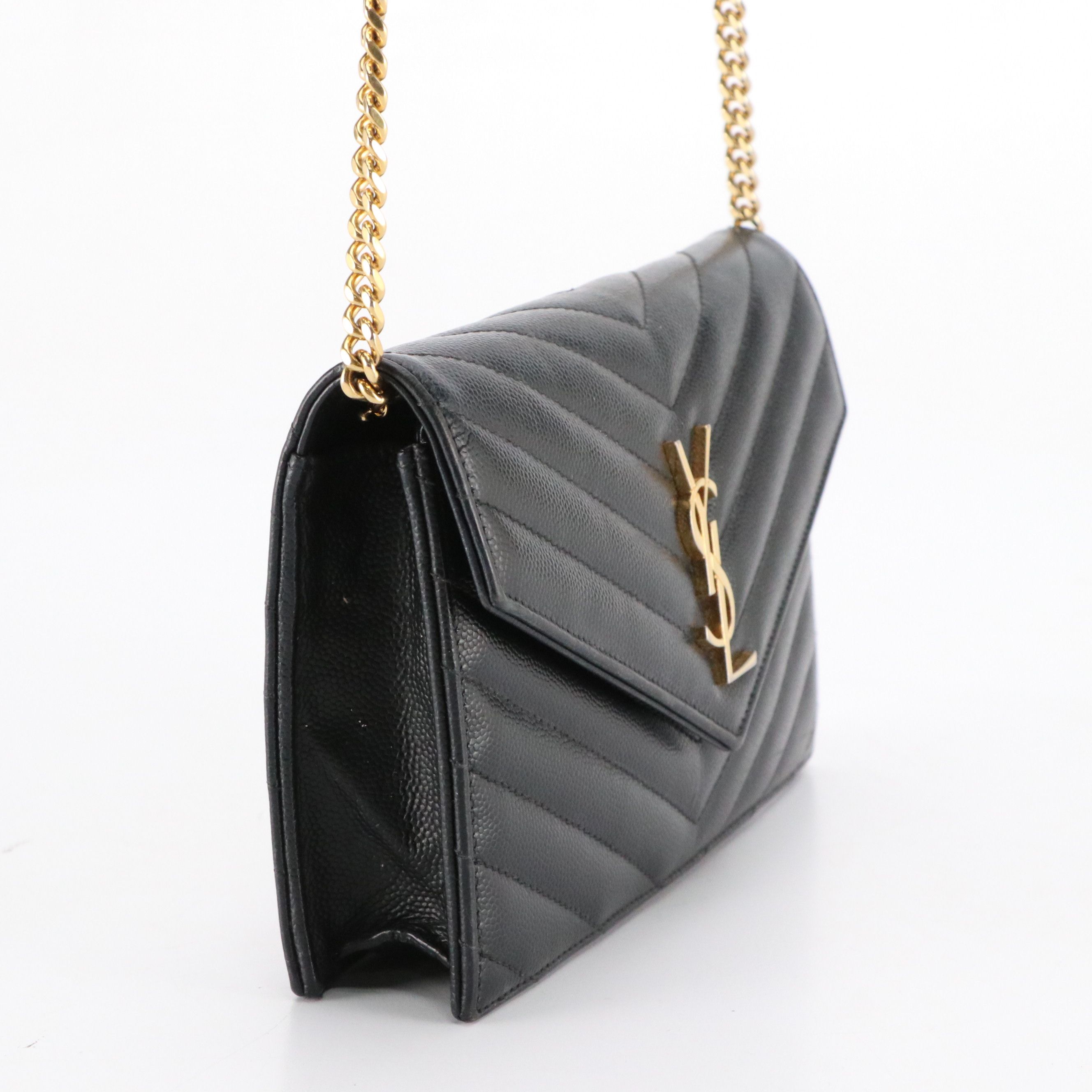 Saint Laurent Classic Cassandre Chain Wallet in Black Caviar Leather