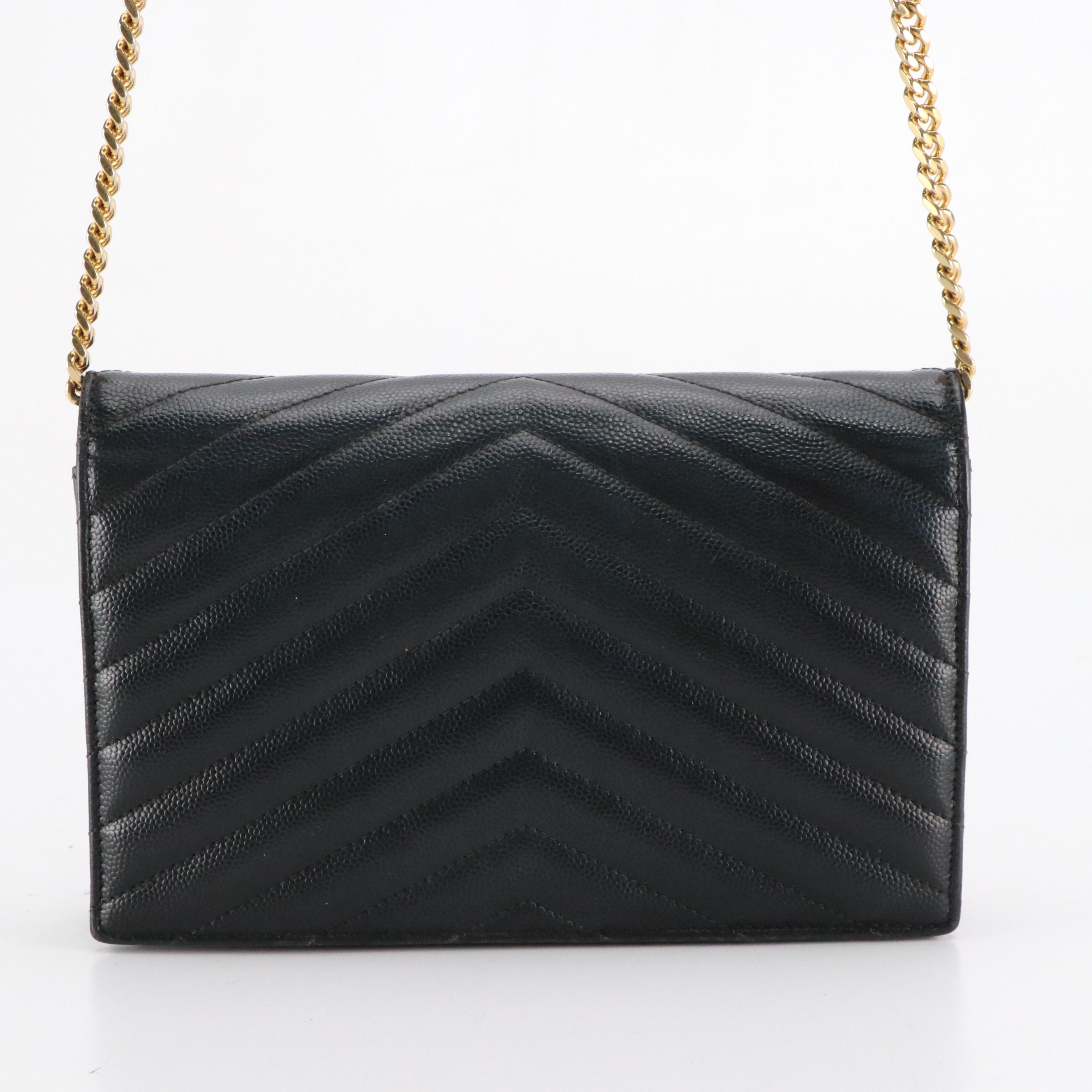 Saint Laurent Classic Cassandre Chain Wallet in Black Caviar Leather