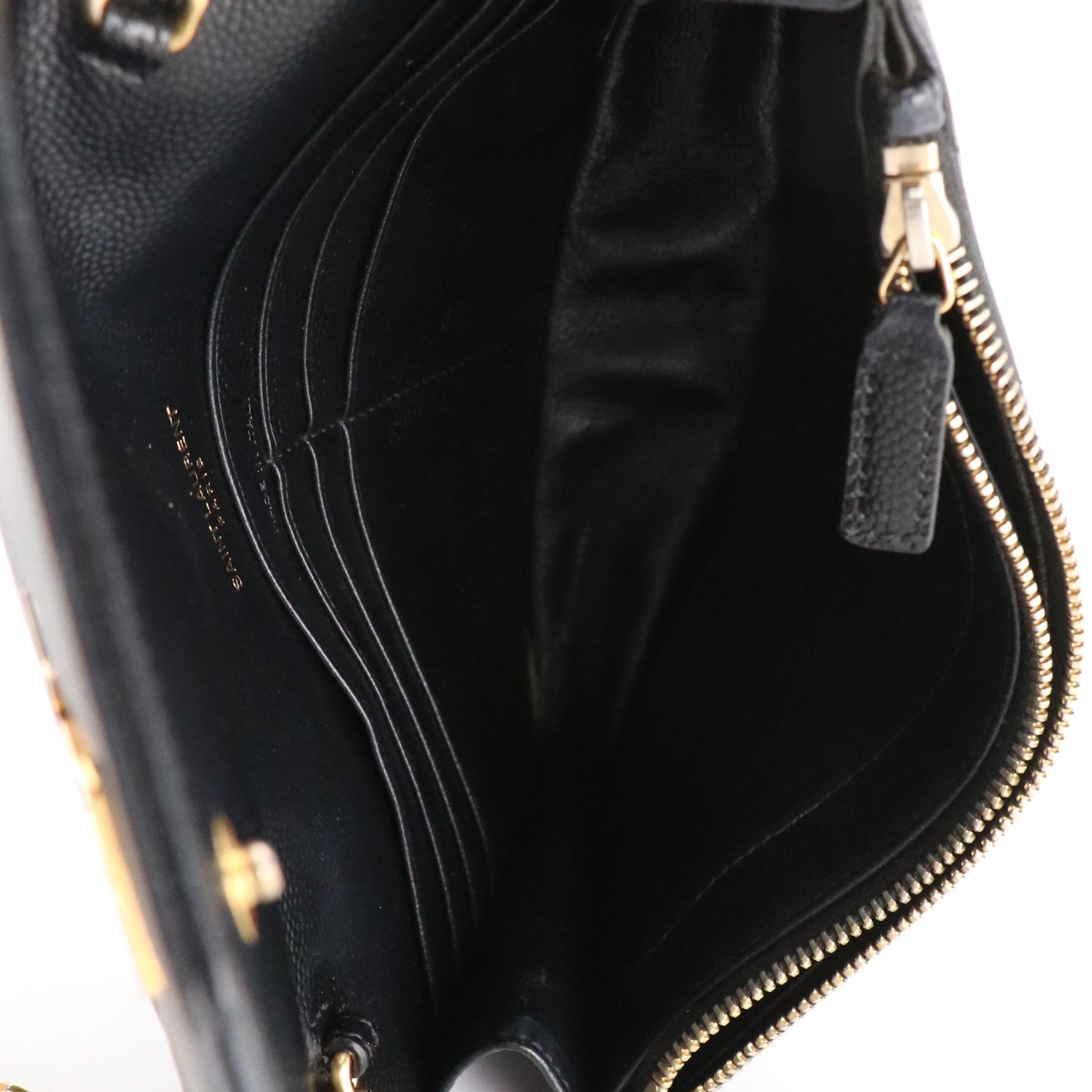 Saint Laurent Classic Cassandre Chain Wallet in Black Caviar Leather