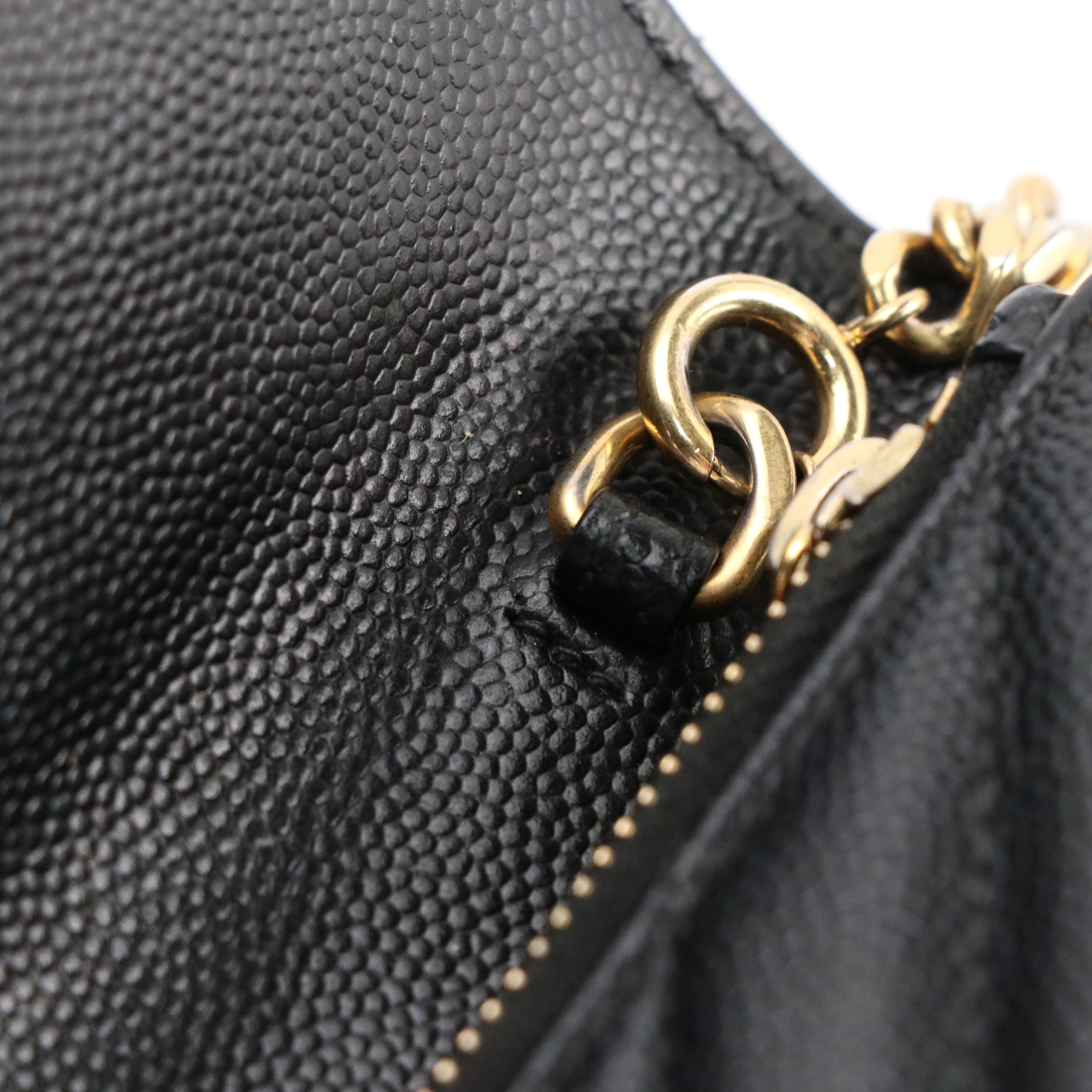 Saint Laurent Classic Cassandre Chain Wallet in Black Caviar Leather