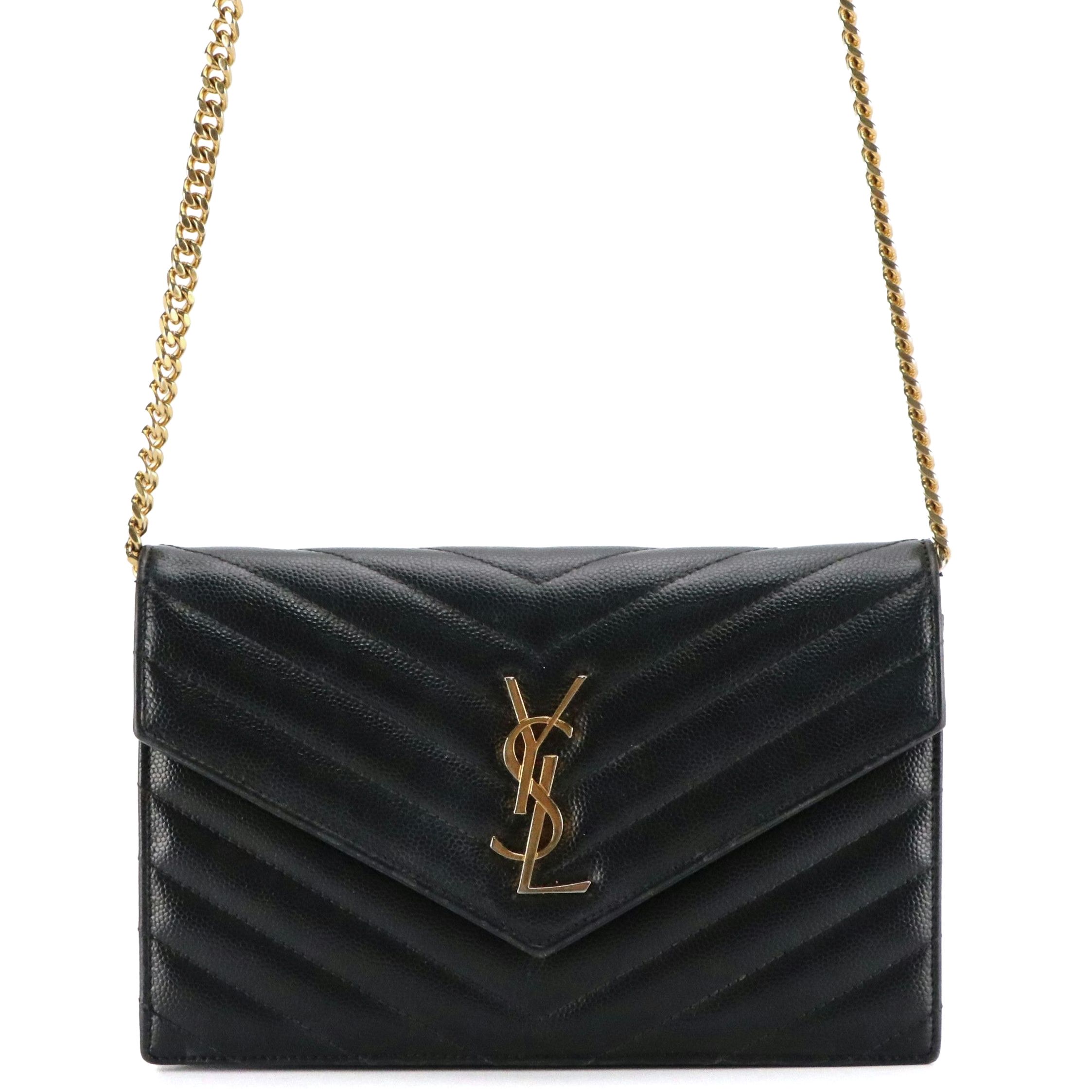 Saint Laurent Classic Cassandre Chain Wallet in Black Caviar Leather