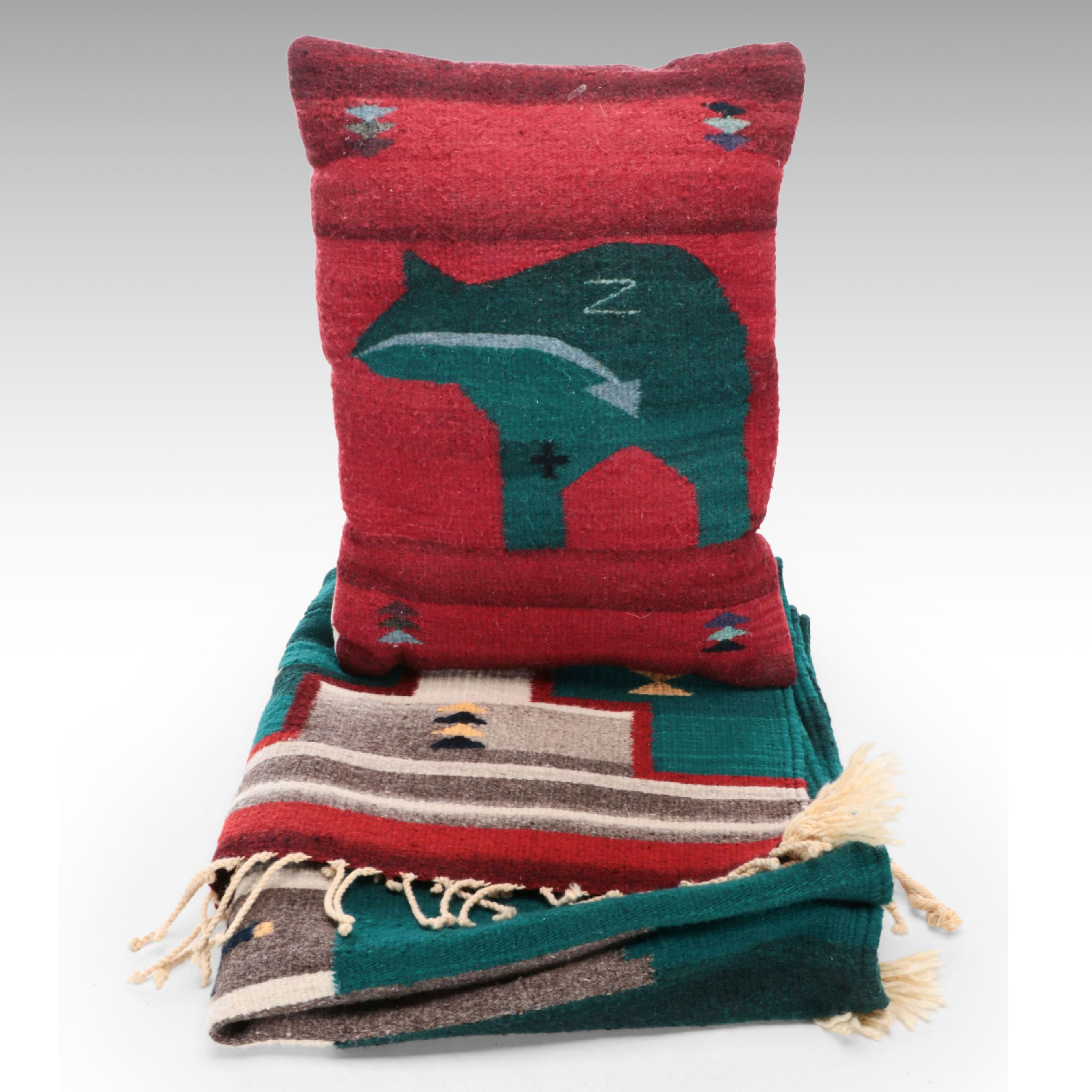 2'7 x 5'9 Handwoven Southwestern Style Accent Rug, and Heartline Bear Pillow