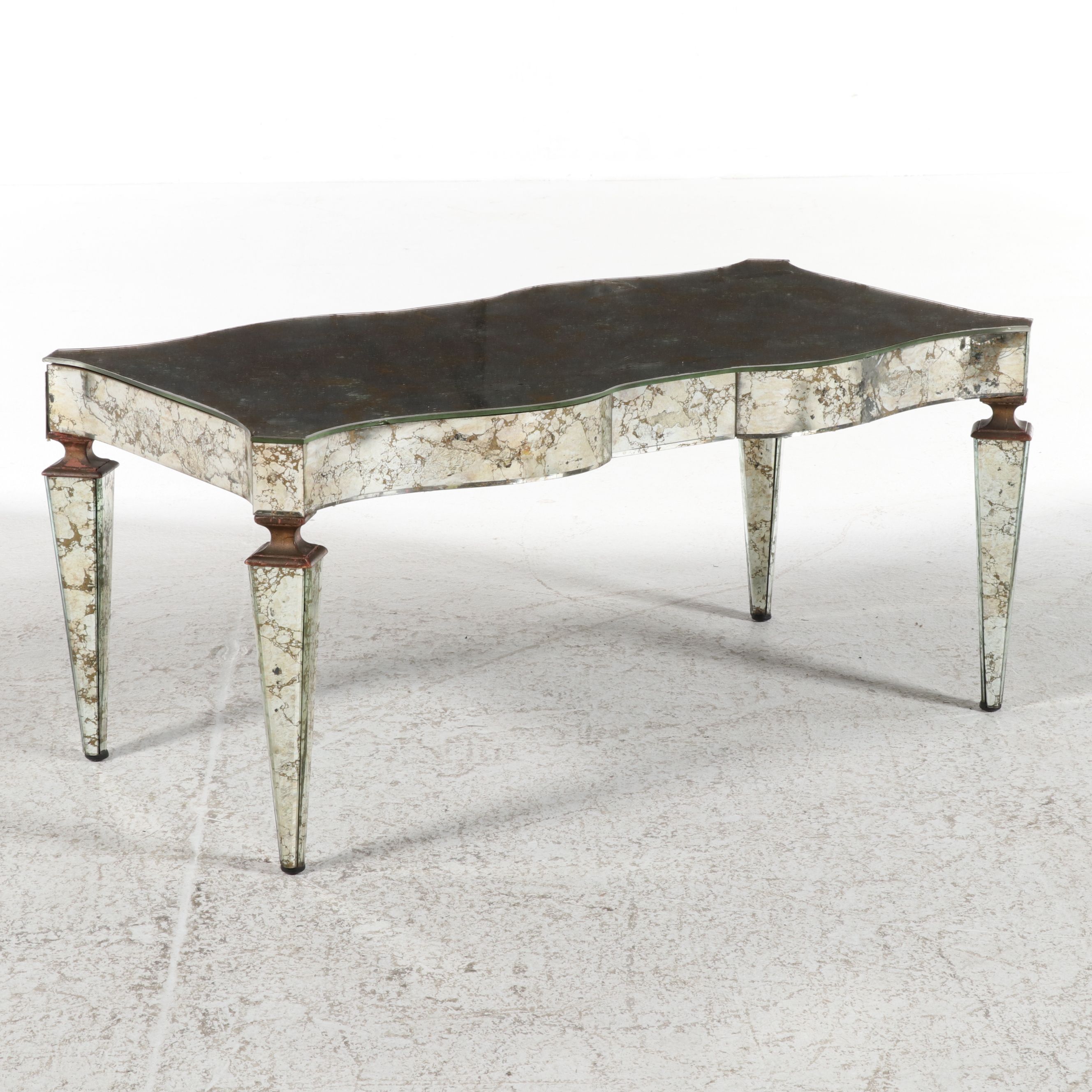Campbell Glass Shop Hollywood Regency Antiqued Mirrored Coffee Table