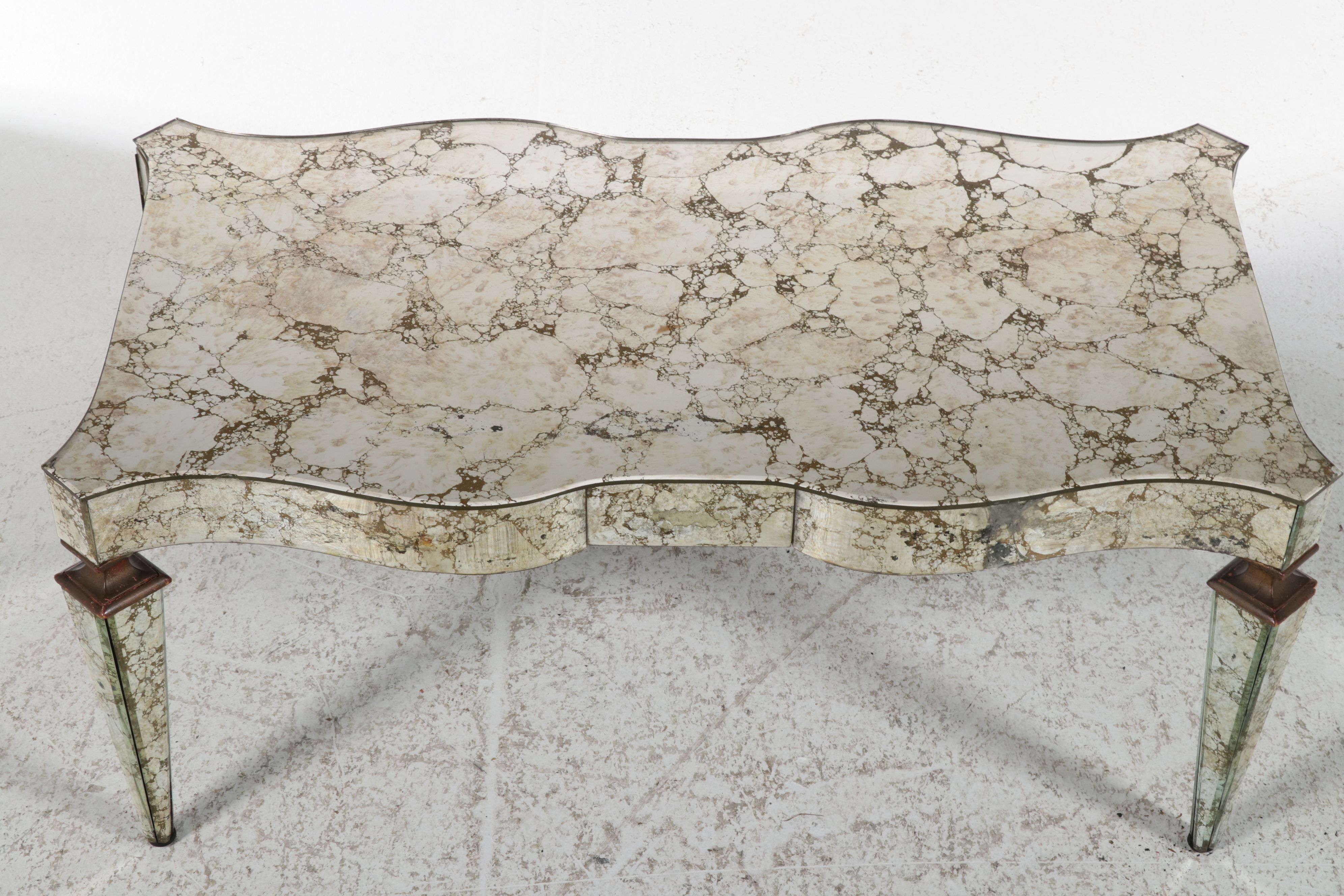 Campbell Glass Shop Hollywood Regency Antiqued Mirrored Coffee Table