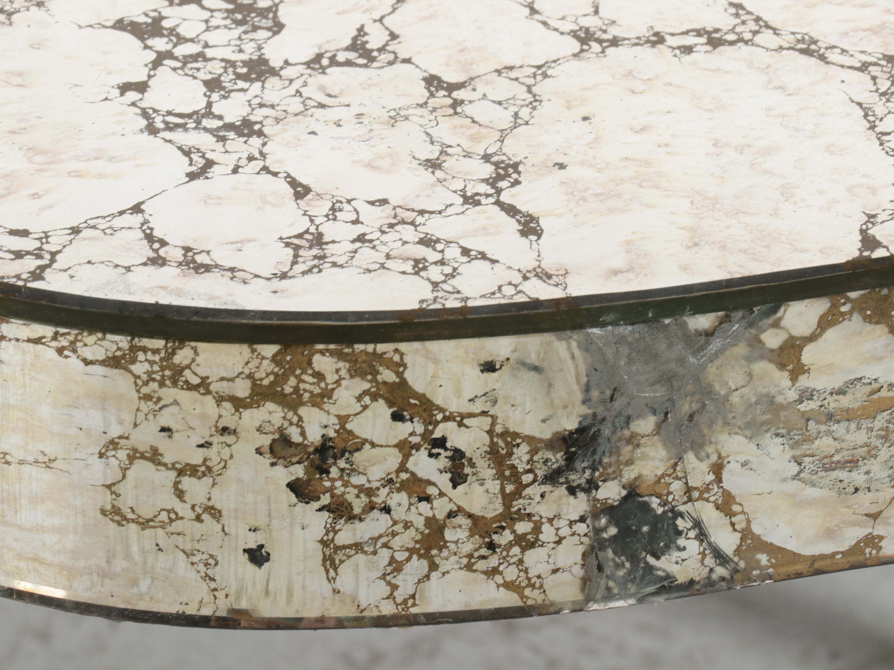 Campbell Glass Shop Hollywood Regency Antiqued Mirrored Coffee Table