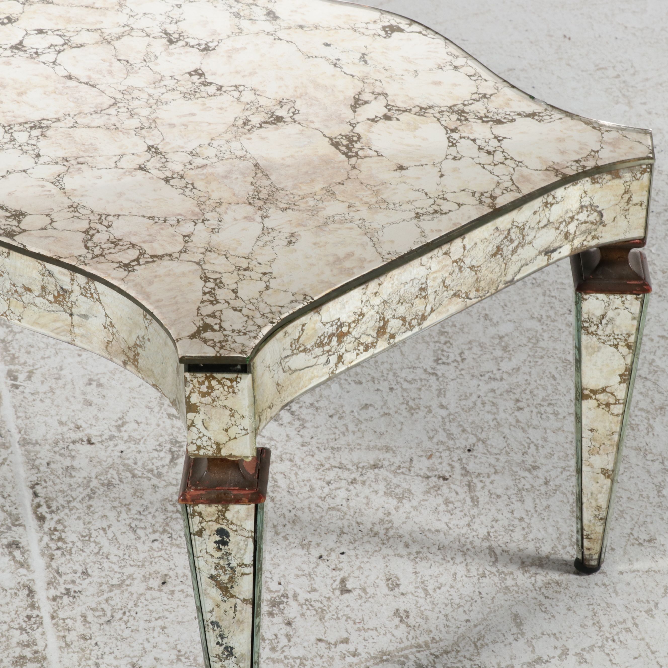 Campbell Glass Shop Hollywood Regency Antiqued Mirrored Coffee Table