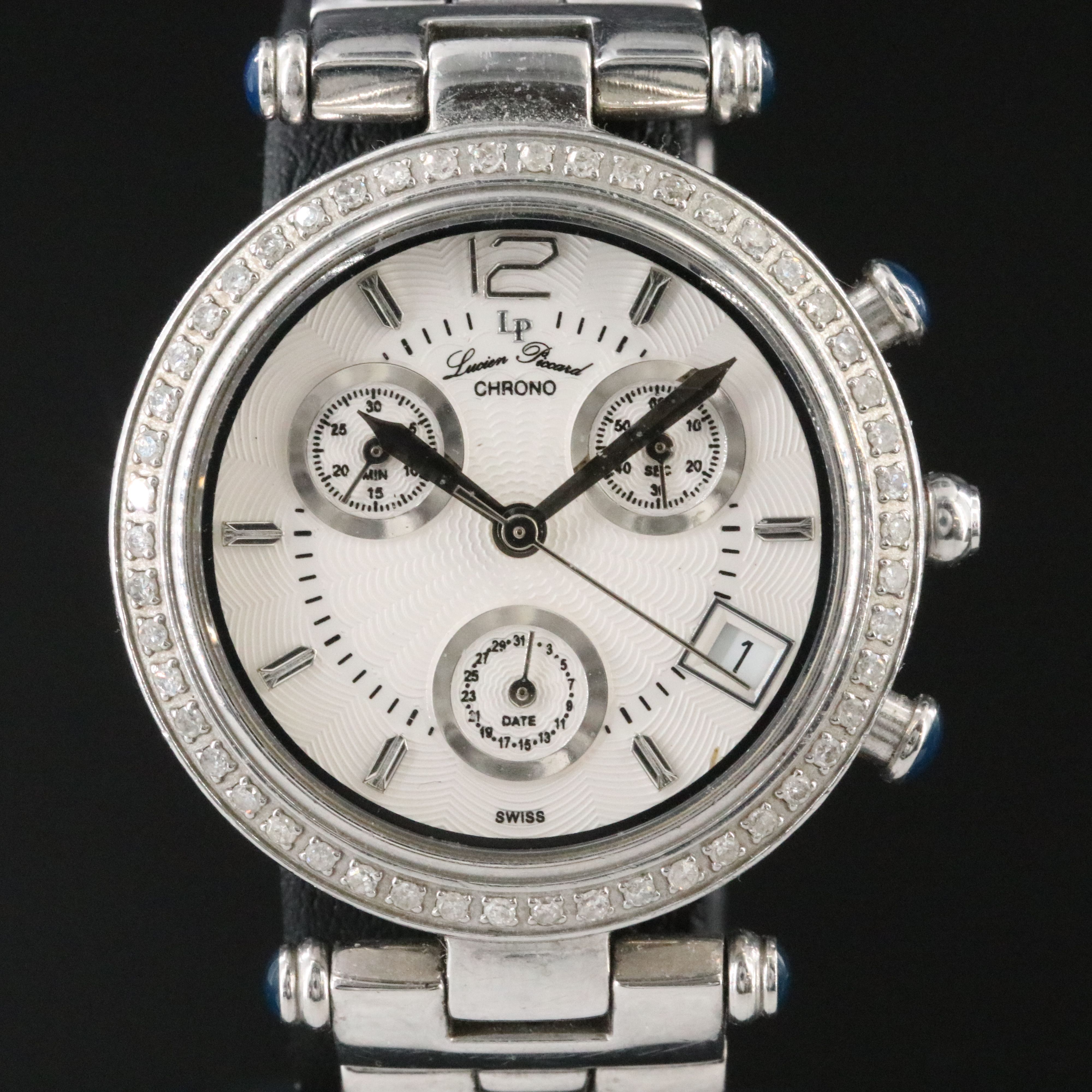 Lucien Piccard Stainless Steel Diamond Accented Swiss Chronograph Watch 27057WHD